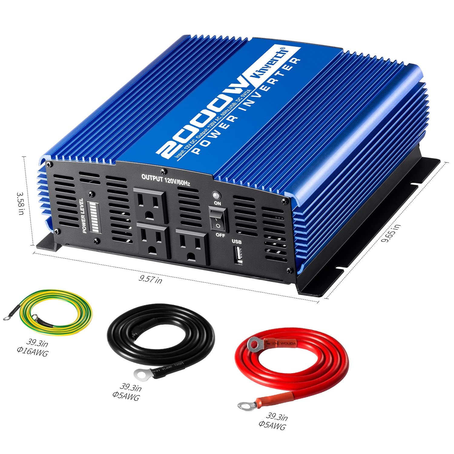 Kinverch 2000W Continuous/ 4000W Peak Power Inverter 3 Ac Outlets 12V To 110V Car Converter With Usb Port