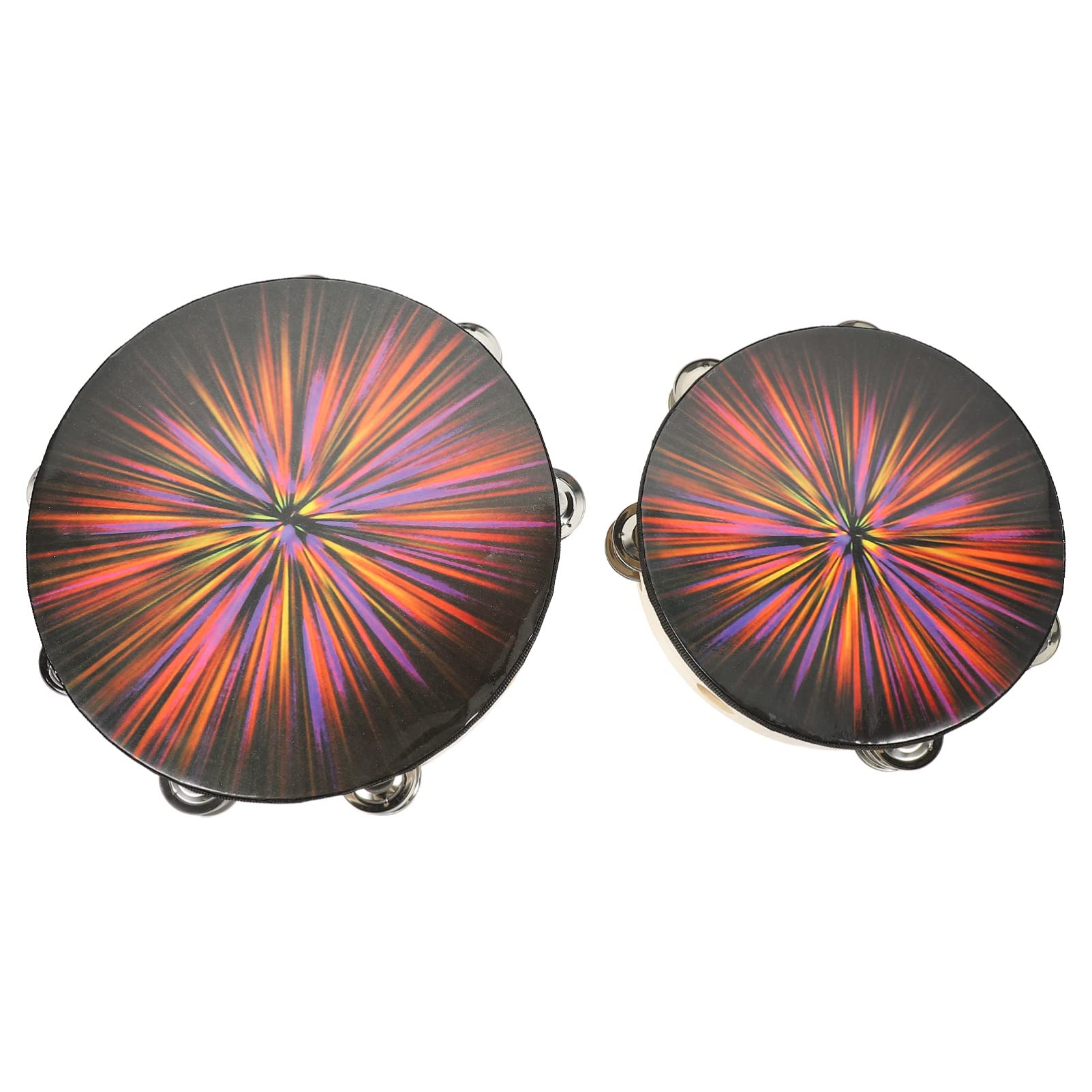 HEALLILY 2pcs Handheld Tambourine Drum 8 and 10 Inch Tambourine Double Row Metal Jingle Bells Wooden Tambourines Musical Percuss