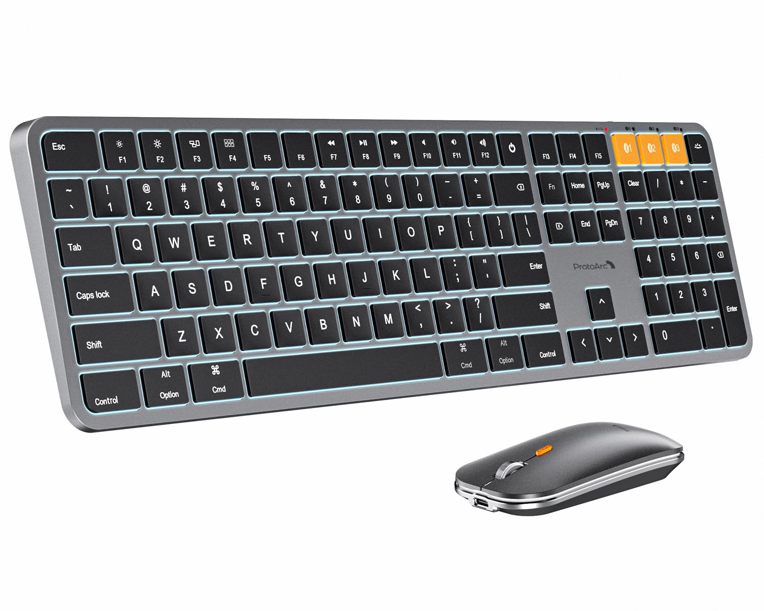 ProtoArc Backlit Bluetooth Keyboard and Mouse for Mac, KM100-A Full Size Wireless Keyboard Mouse for Mac, Multi-Device, Recharge