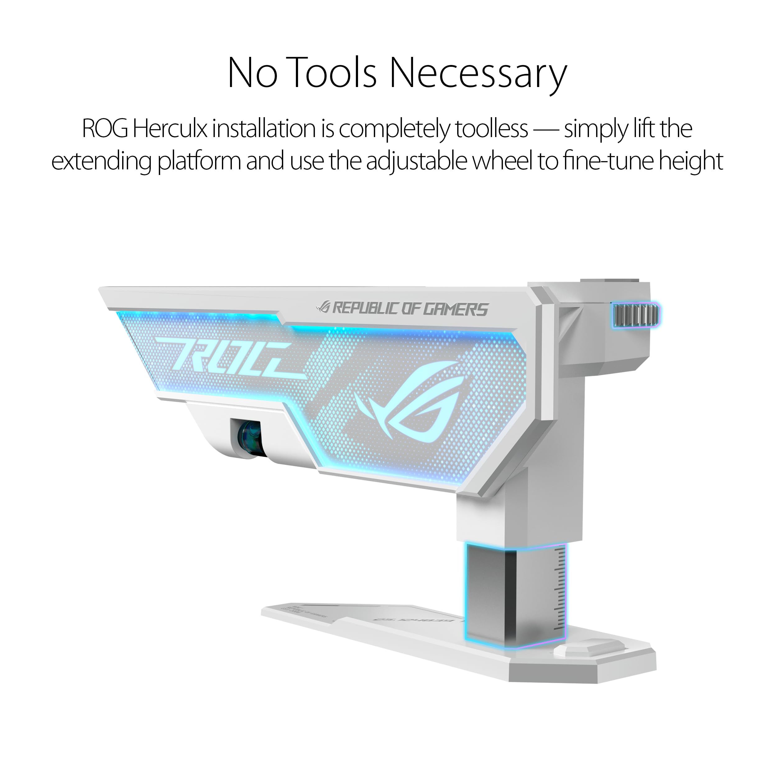 Asus Rog Herculx Graphics Card Holder White Edition (Tool Free Design, Included Spirit Level, Solid Zinc Alloy, 72 128Mm, Aura S