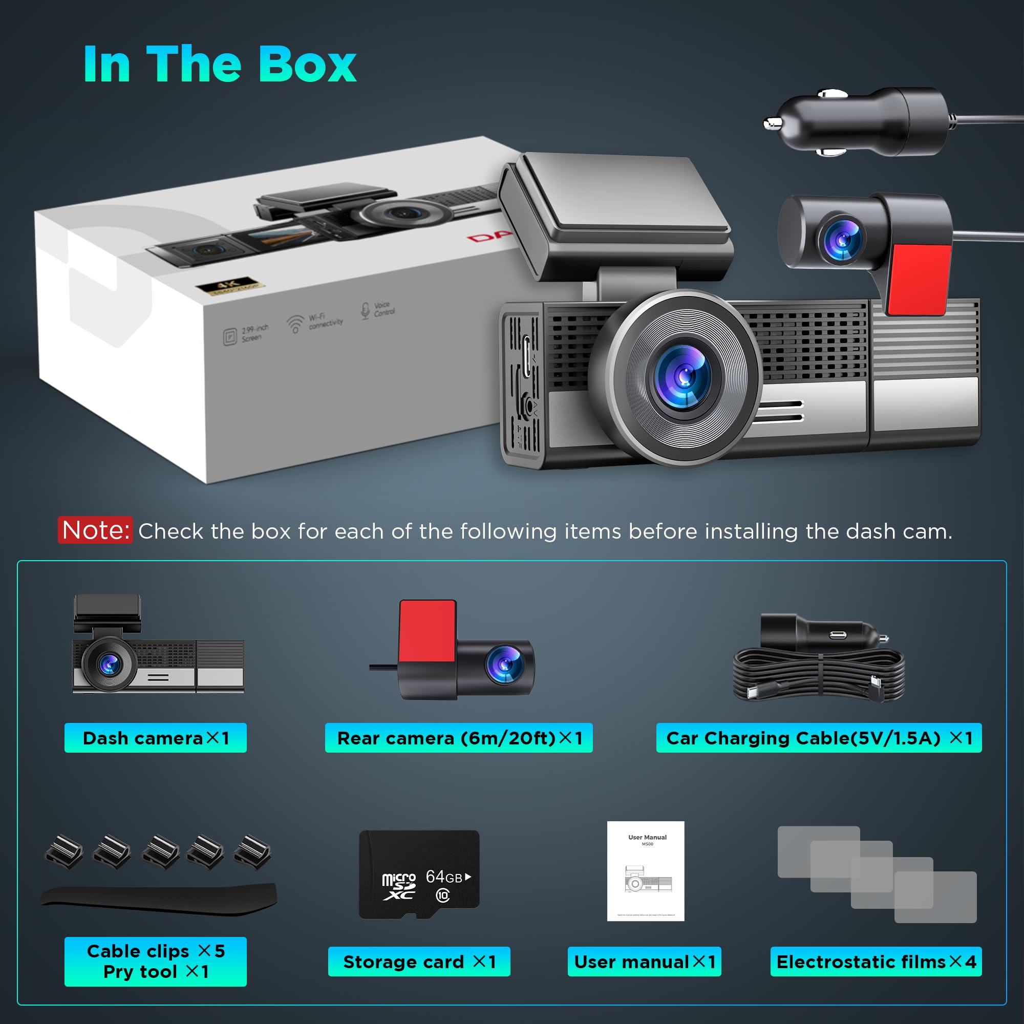 Ecomoment Dash Cam Front And Rear, 4K+1080P Dual Dash Camera For Cars