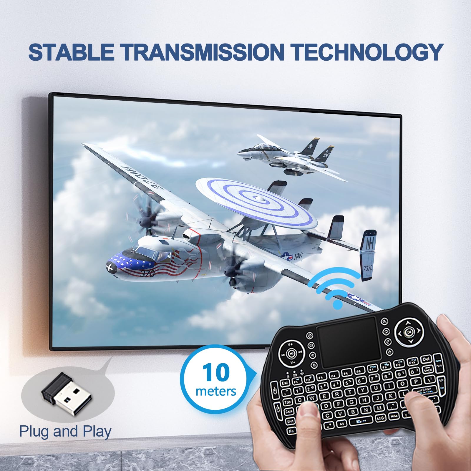 Easytone Backlit Mini Wireless Keyboard With Touchpad Mouse Combo Remote Control With Rechargeable Li Ion Battery And Multimedia