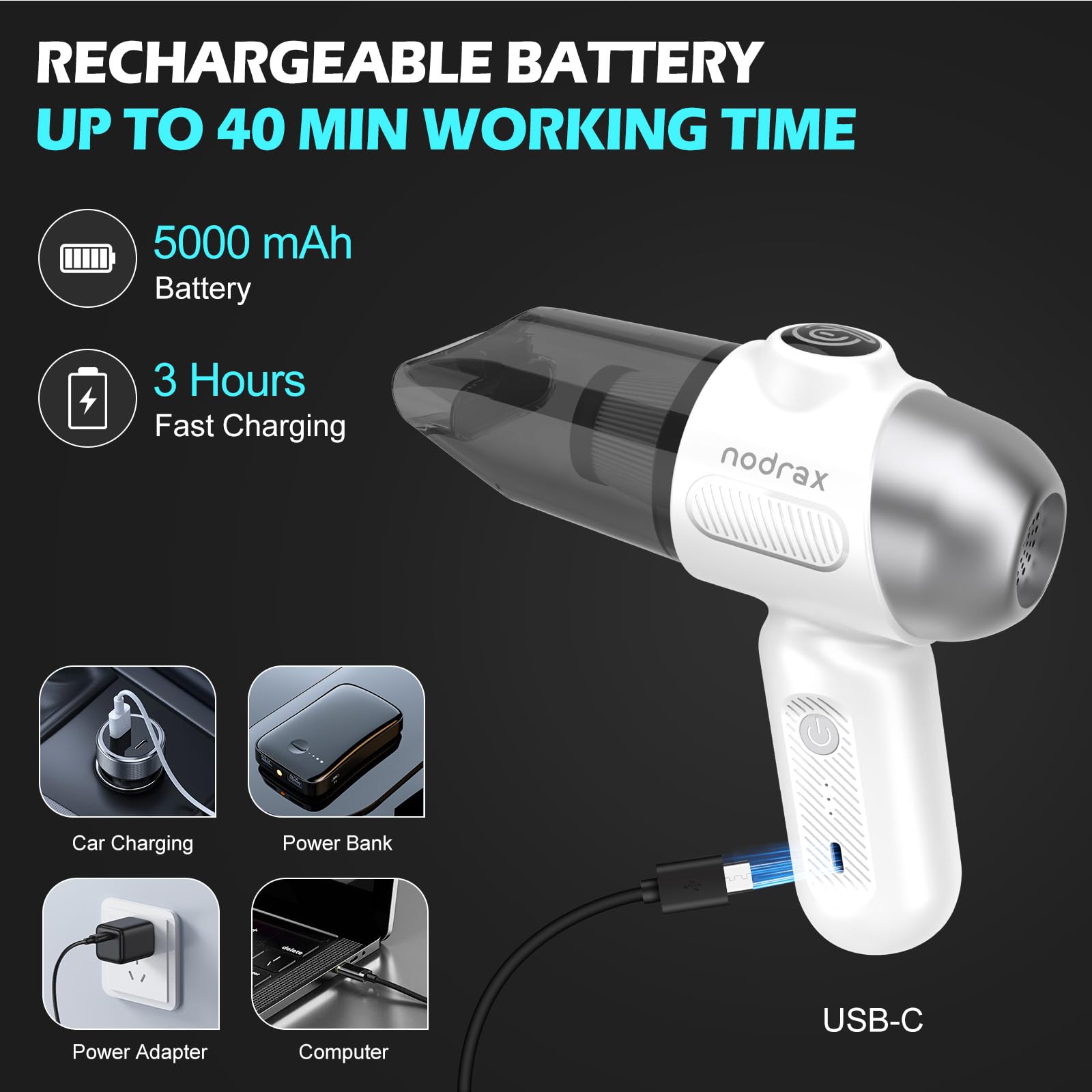 Nodrax Cyclone Pro Cordless Handheld Vacuum Cleaner With Efficient Brushless Motor, 12000Pa High Power Suction And Extended Runt