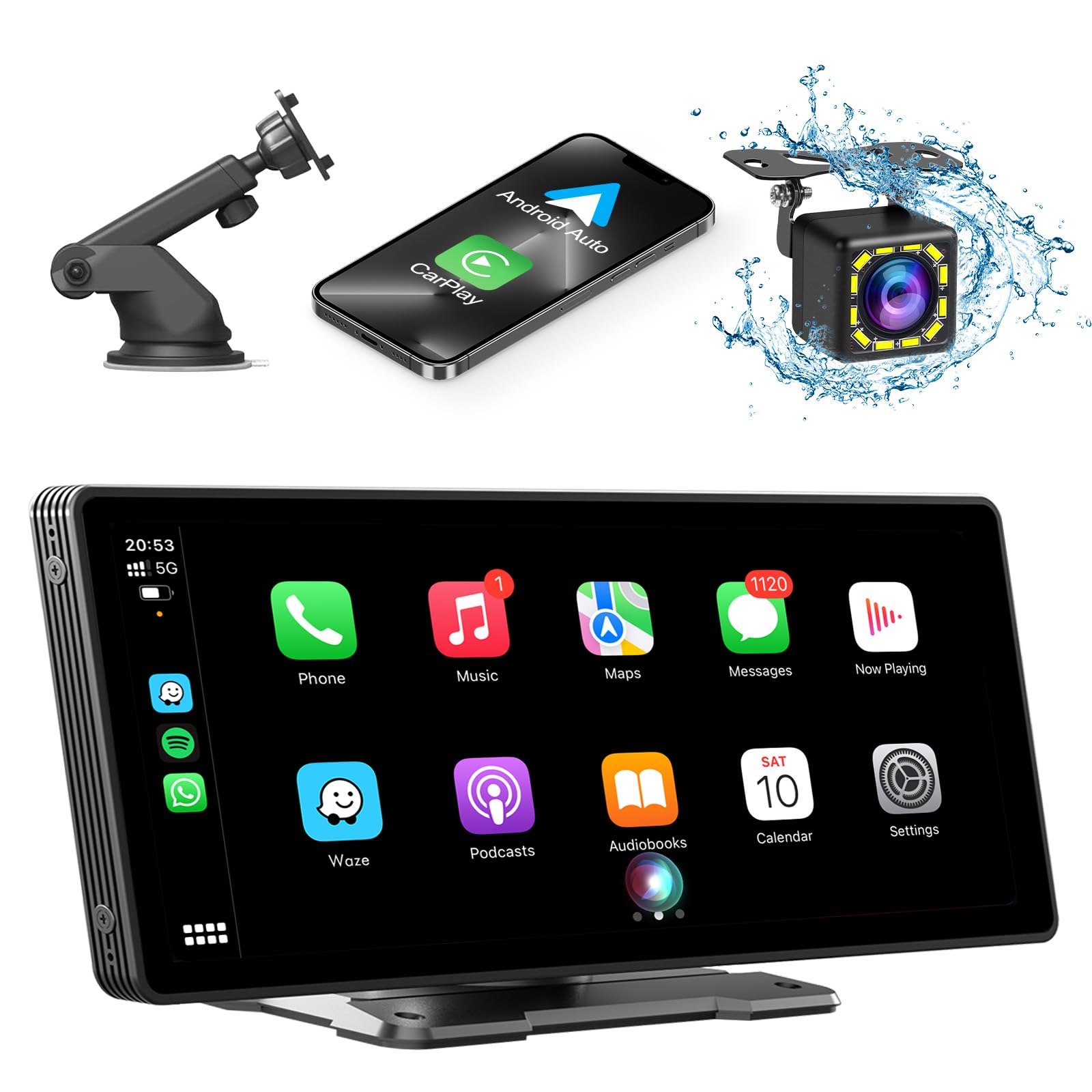 10.26'' Wireless Carplay Screen For Car,Wireless Apple Carplay & Android Auto,Portable Car Stereo With Gps Navigation,Backup Cam