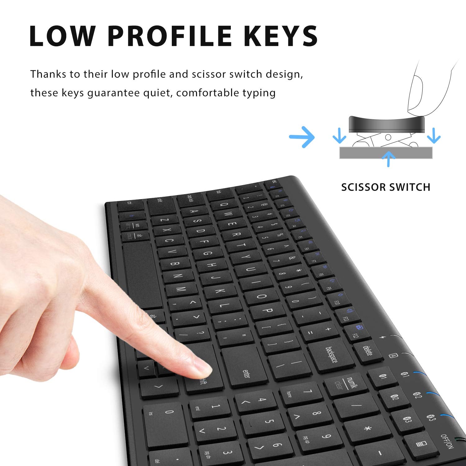 Iclever Bk10 Bluetooth Keyboard, Keyboard Usb C Rechargeable Bluetooth 5.1 With Number Pad Ergonomic Design Full Size Stable Con