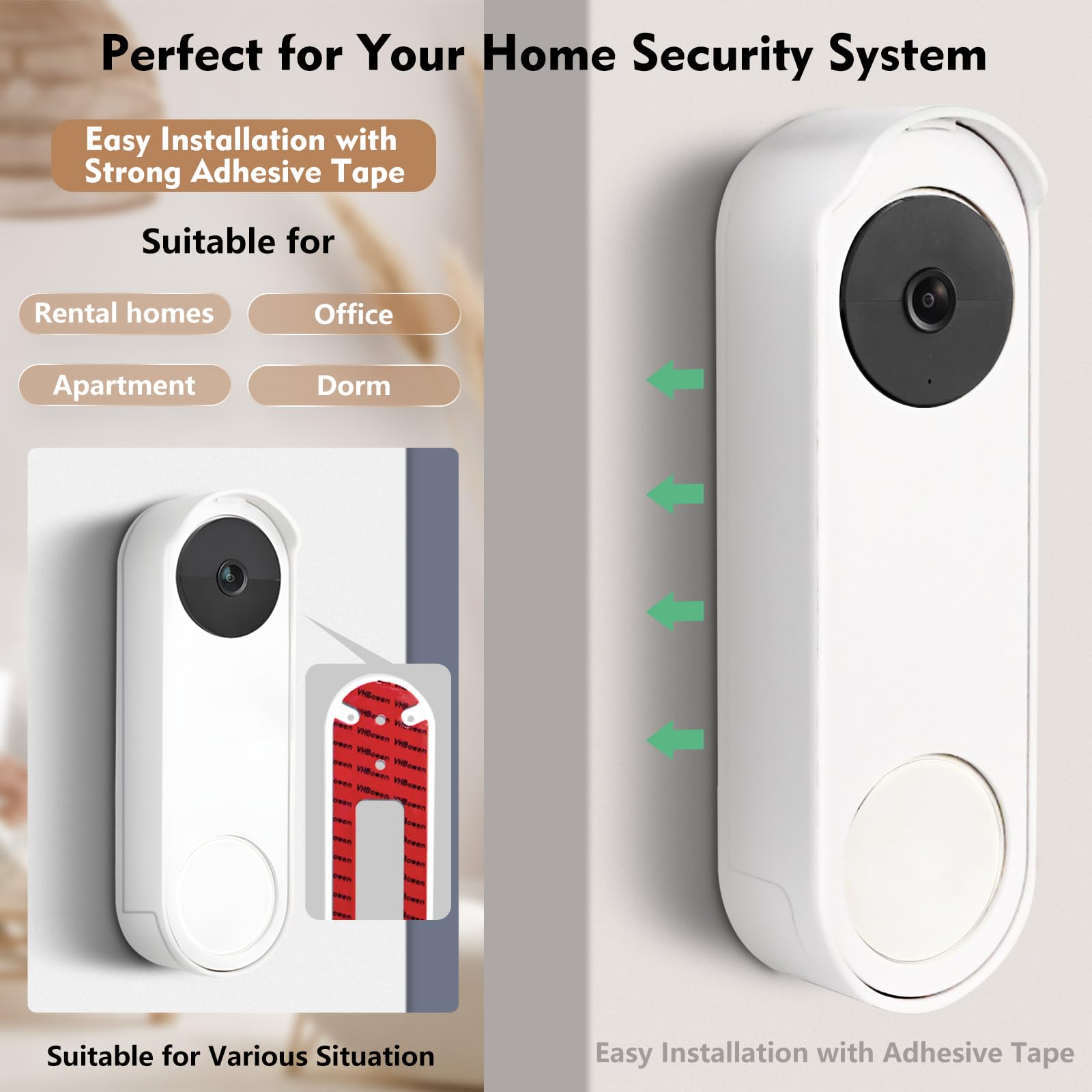 Anti Theft No Drill Doorbell Mount Compatible With Google Nest Doorbell (Battery), Video Doorbell Door Mount For Apartment, Home