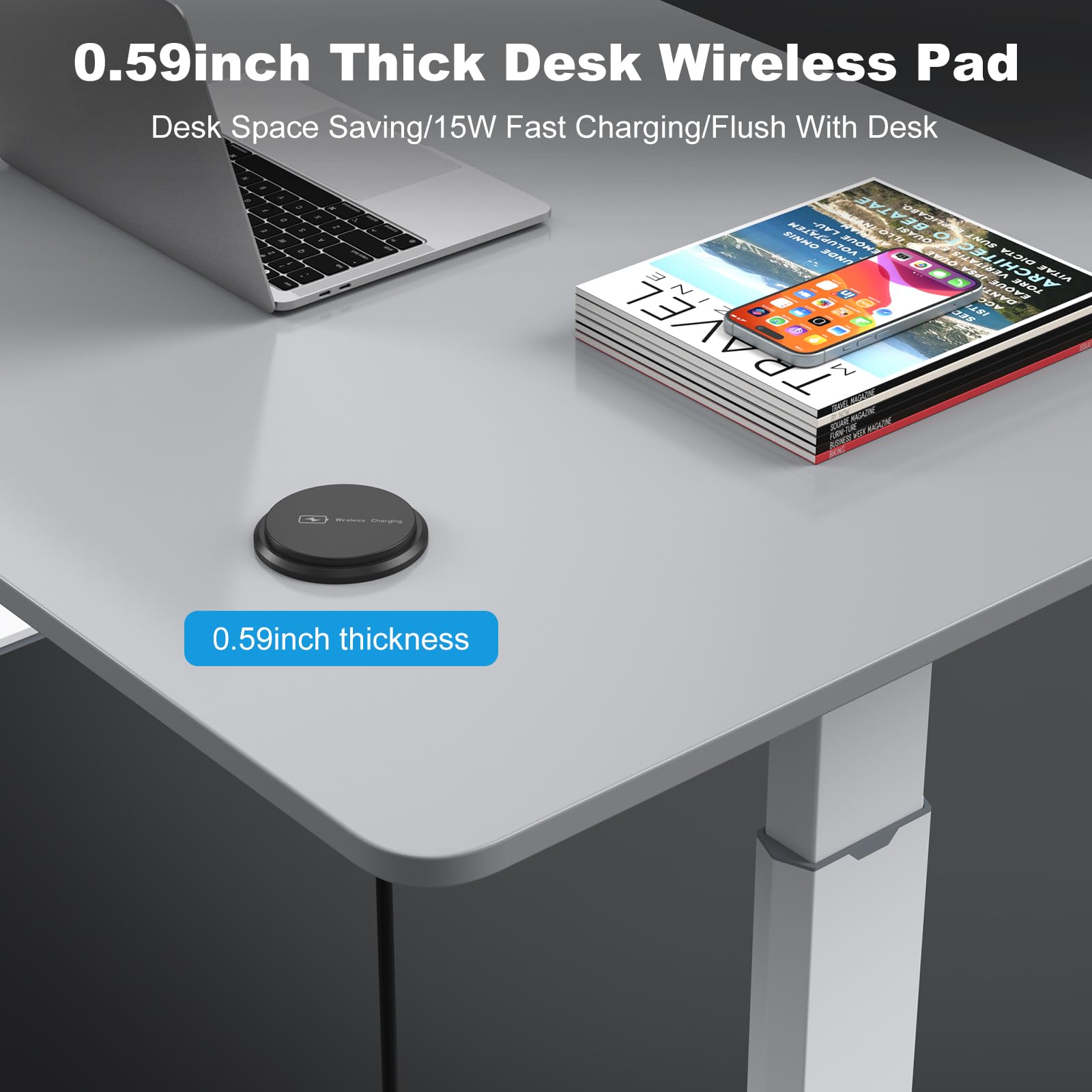 3 Inch Desk Hole Recessed Power Grommet With 15W Wireless Charger Cover, 2 Usb A Countertop Grommet Mount Power Outlet, With Ac