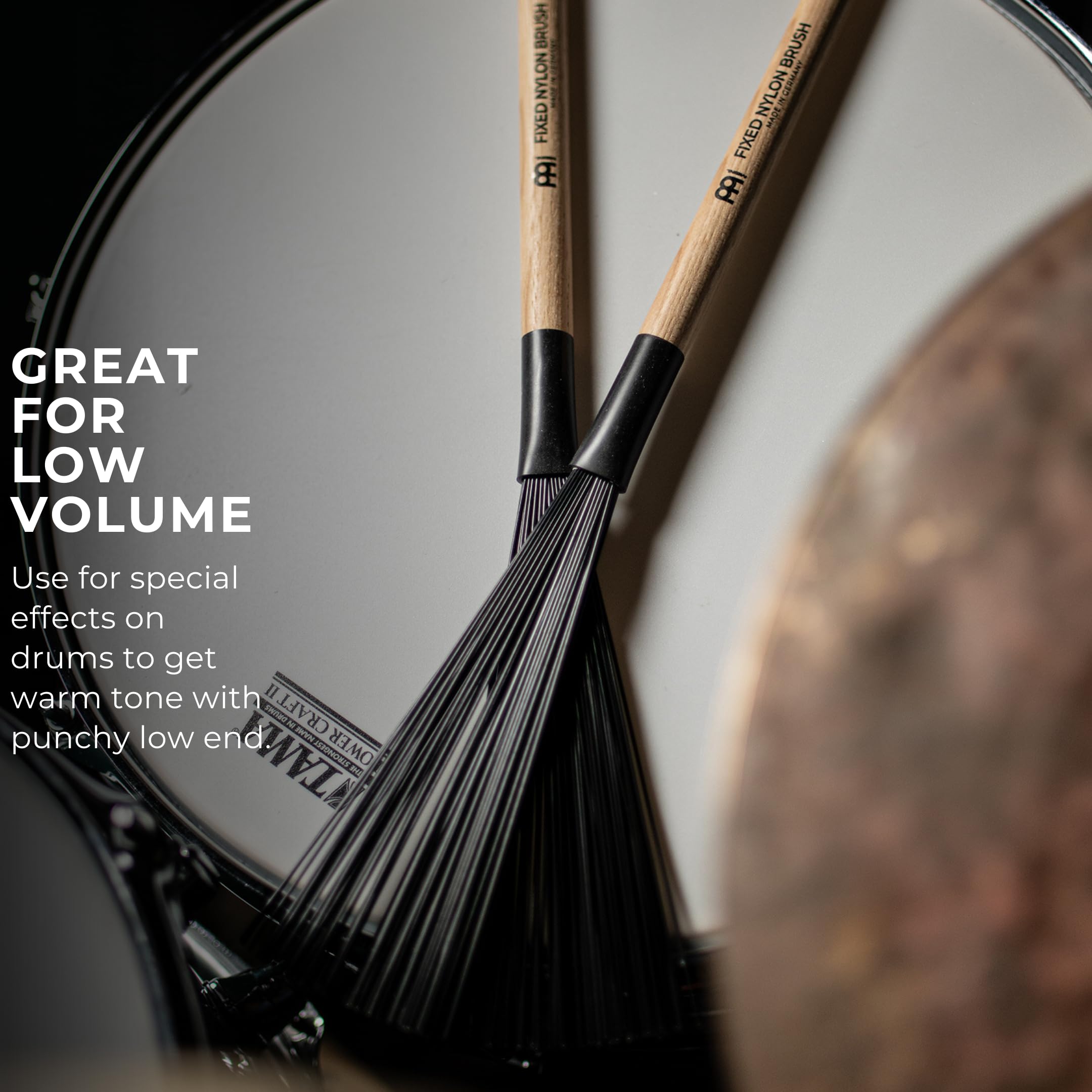 Meinl Stick & Brush Fixed Nylon Drum Brushes With Wood Handles, Pair   Made In Germany   For Jazz And Acoustic Music, Black, Nat