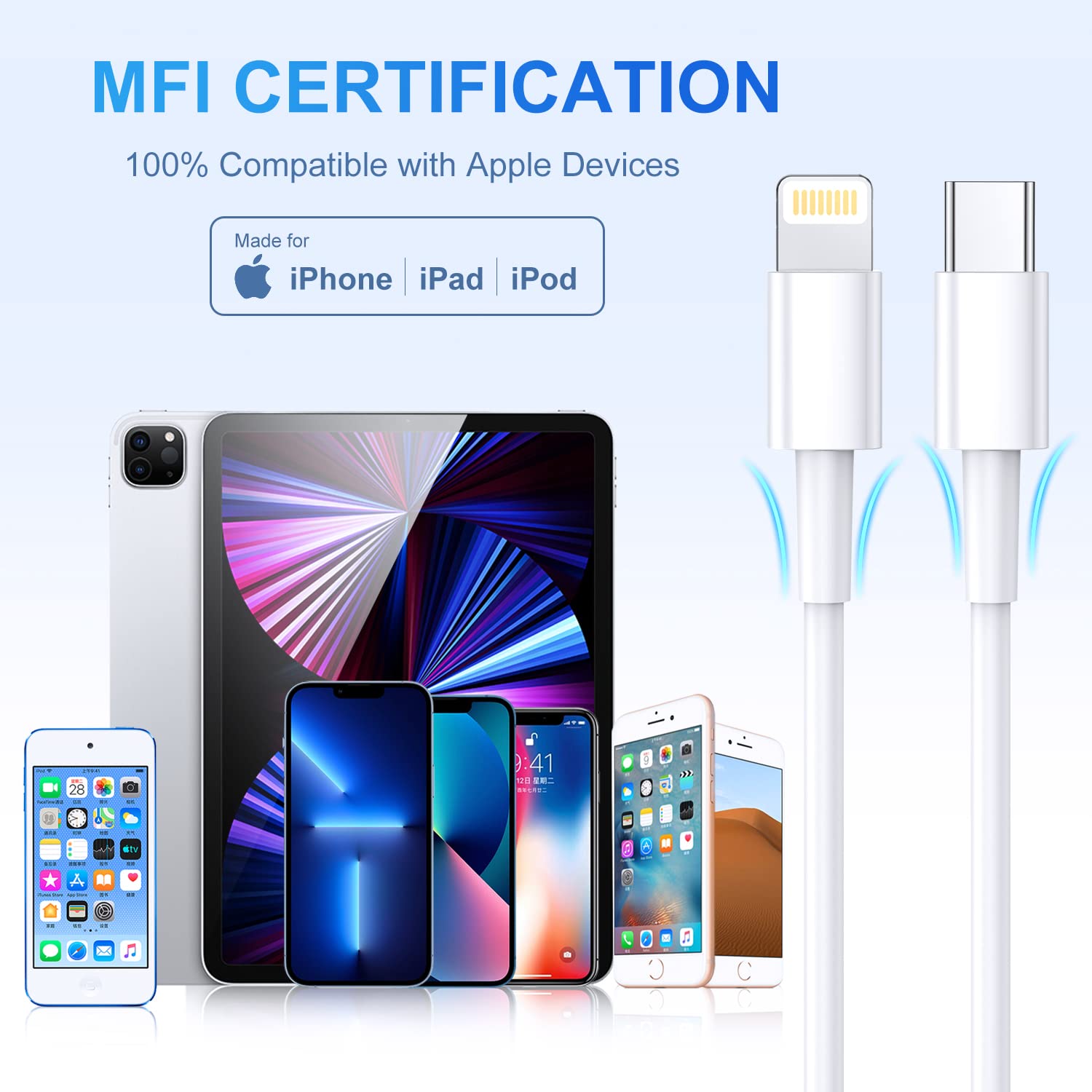 Hfhscn Real 20W Usb C To Lightning Cable For Iphone Fast Charging Cable,[6Ft 3Pack] Mfi Certified Usb C Power Rapid Charger Cord For Iphone 14/13/12/12 Pro Max/11/11Pro/Xs/Max/Xr/X/8/8Plus