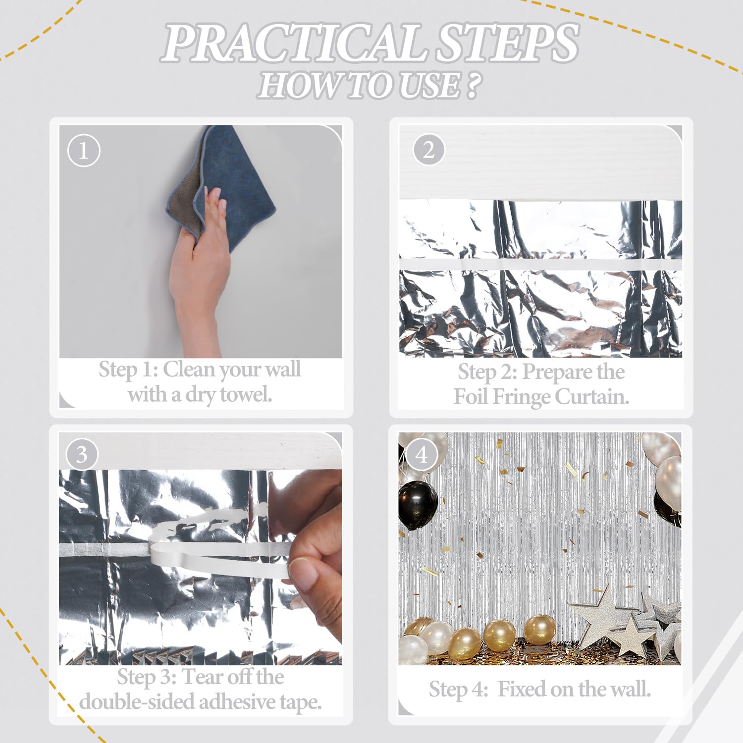 Decockrat 3 Pack Foil Fringe Backdrop   Silver Shiny Tinsel Curtains For Party Decoration/Photo Booth Props   3.3X8.2 Ft Metalli