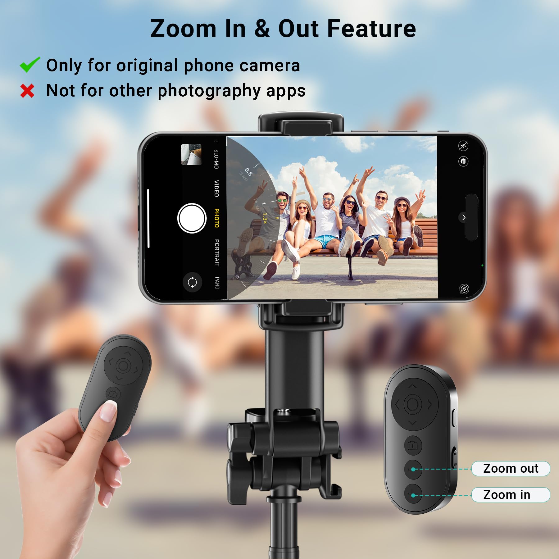Wireless Camera Remote Control With Zoom For Iphone & Android, Versatile Shutter With Front/Rear Camera Switch For Photo & Video