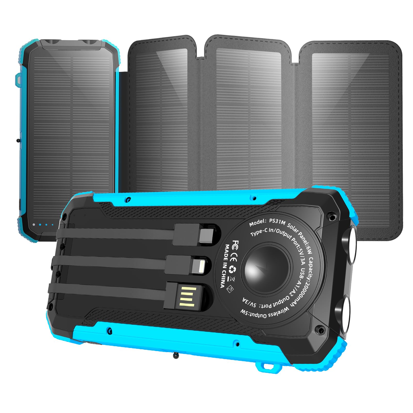 Nuynix Solar Power Bank 20000mAh with 6W Foldable Panel & Wireless Charger