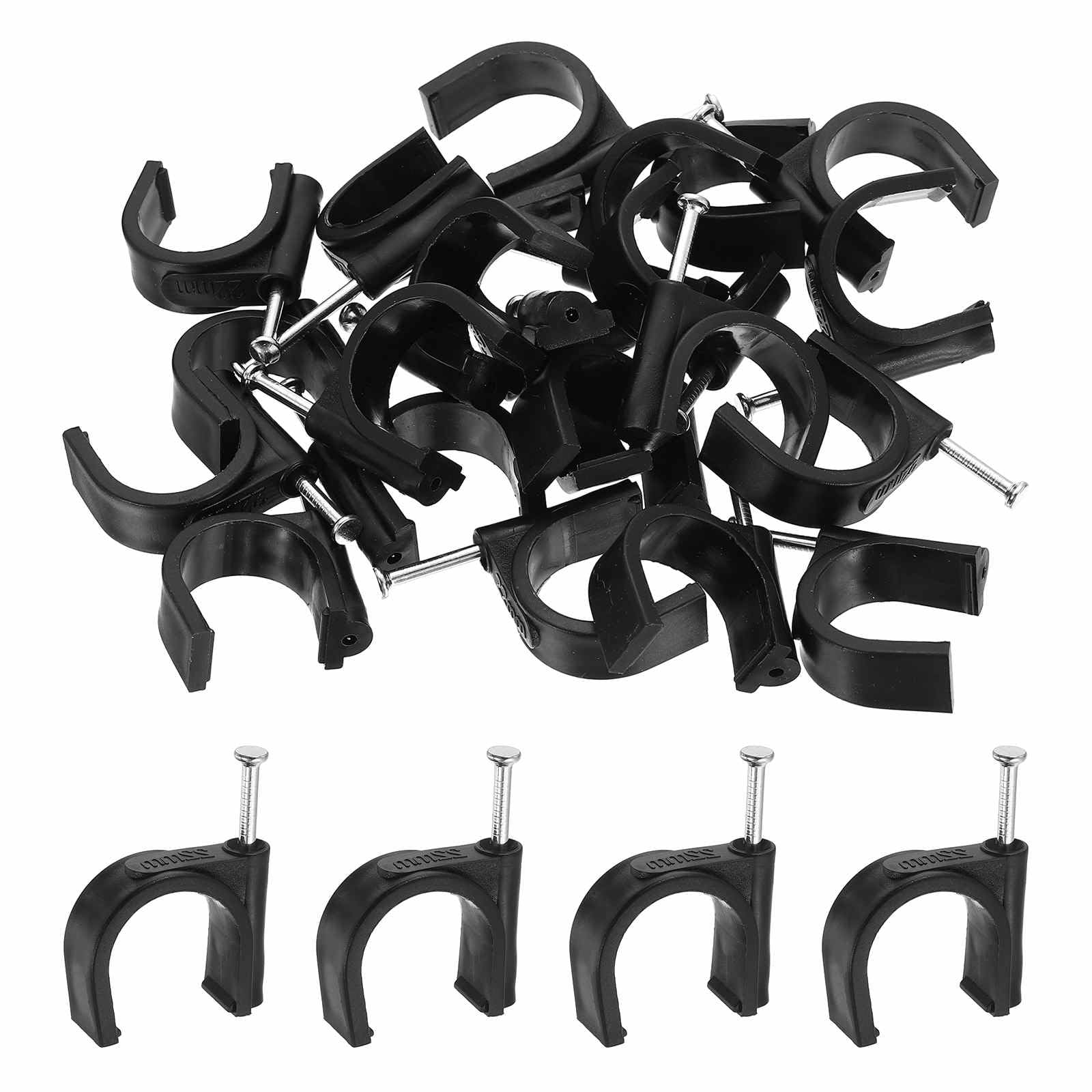 Harfington 60Pcs Cable Clips With Nail 22Mm Id Circular Single Half Clamp JHook With Nail Cord Clips For Wires On Wall For Ethe