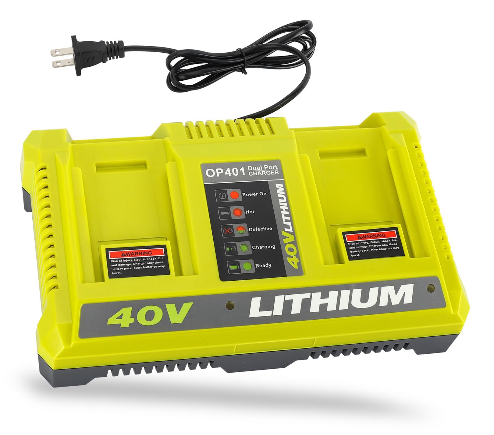 GRVODFRTA 40 Volt Charger Compatible with Ryobi 40V Battery, Dual Port Replacement Charger Station for OP4040 OP4050 OP4050A OP4