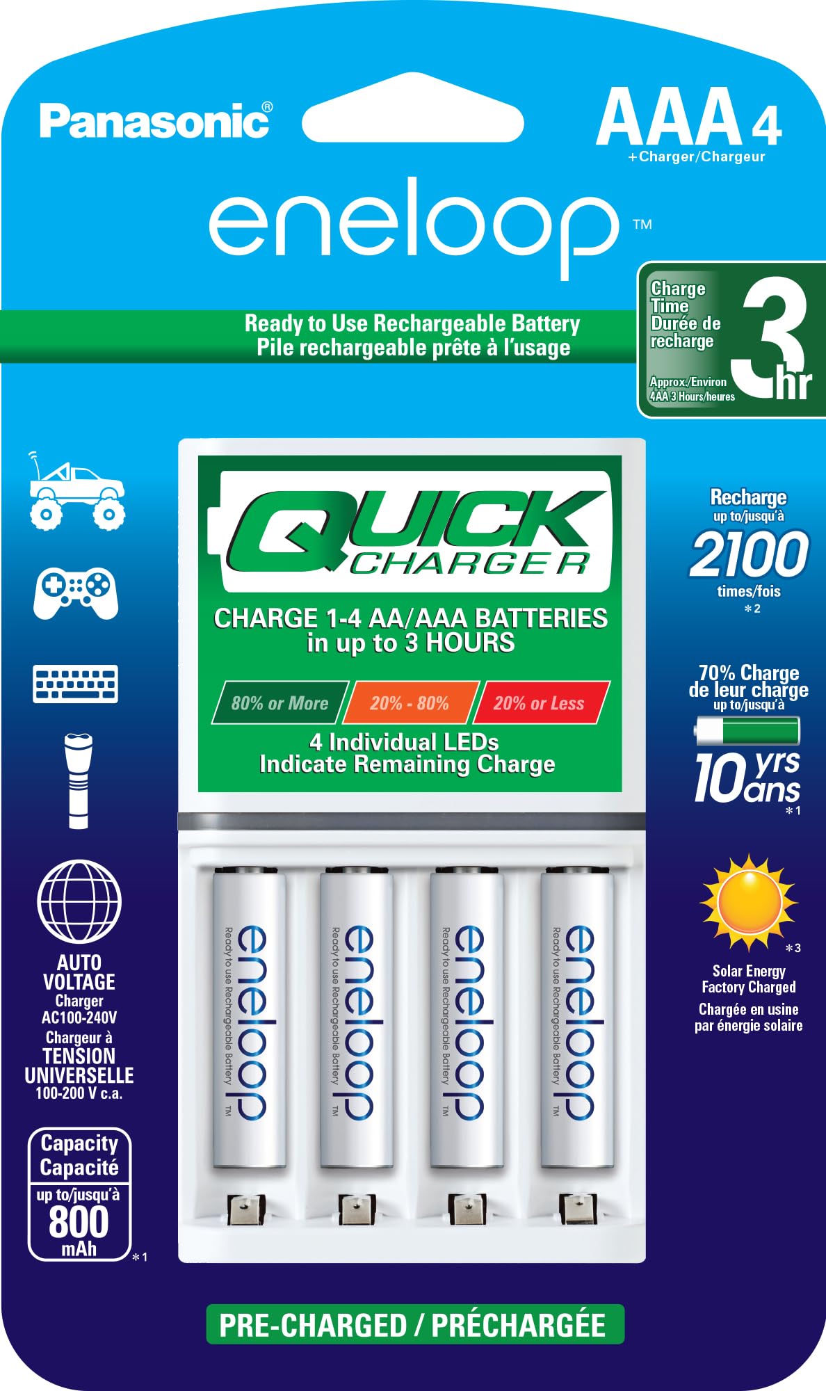 Panasonic K Kj55M3A4Ba Advanced Individual Battery 3 Hour Quick Charger With 4 Aaa Eneloop Rechargeable Batteries, White