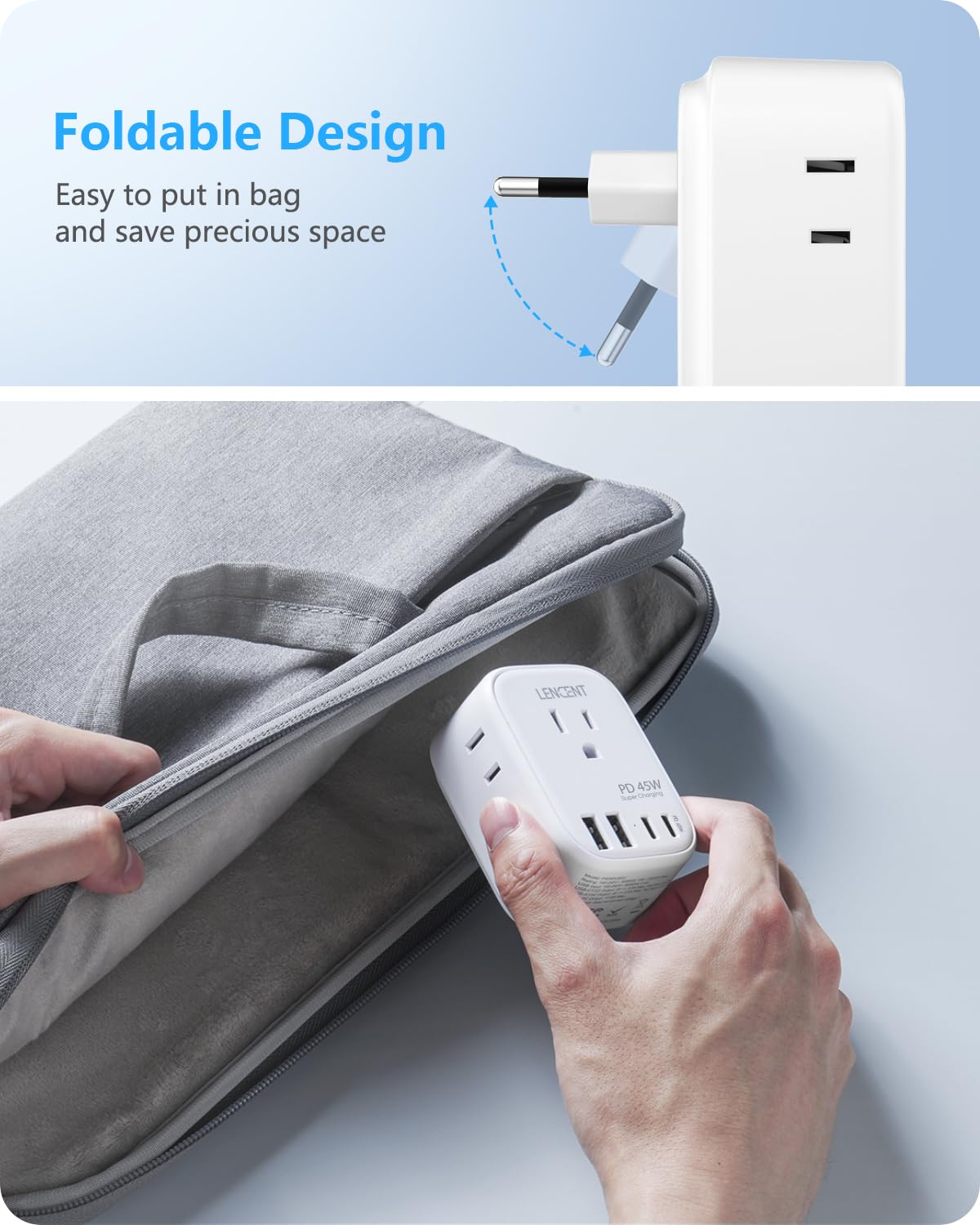 Lencent European Travel Plug Adapter, Pd 45W Type C Foldable Power Plug With 4 Outlet, Usb Fast Charger Adaptor, Travel Essentia