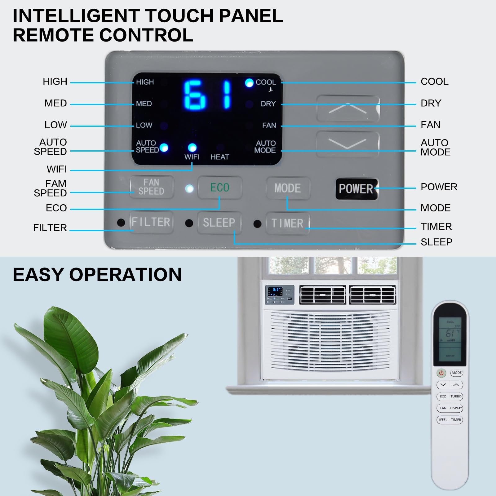 Rovsun 18000 Btu Air Conditioner Window Unit With Heat, 4 In 1 Window Ac Unit Cooler, Heater, Dehumidifier & Fan With Timer, Rem