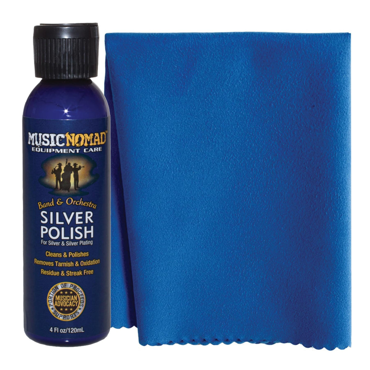 MusicNomad Silver Polish & Cloth Kit for Silver & Silver-Plated Instruments - Trumpet, Trombone, Flute (MN741)
