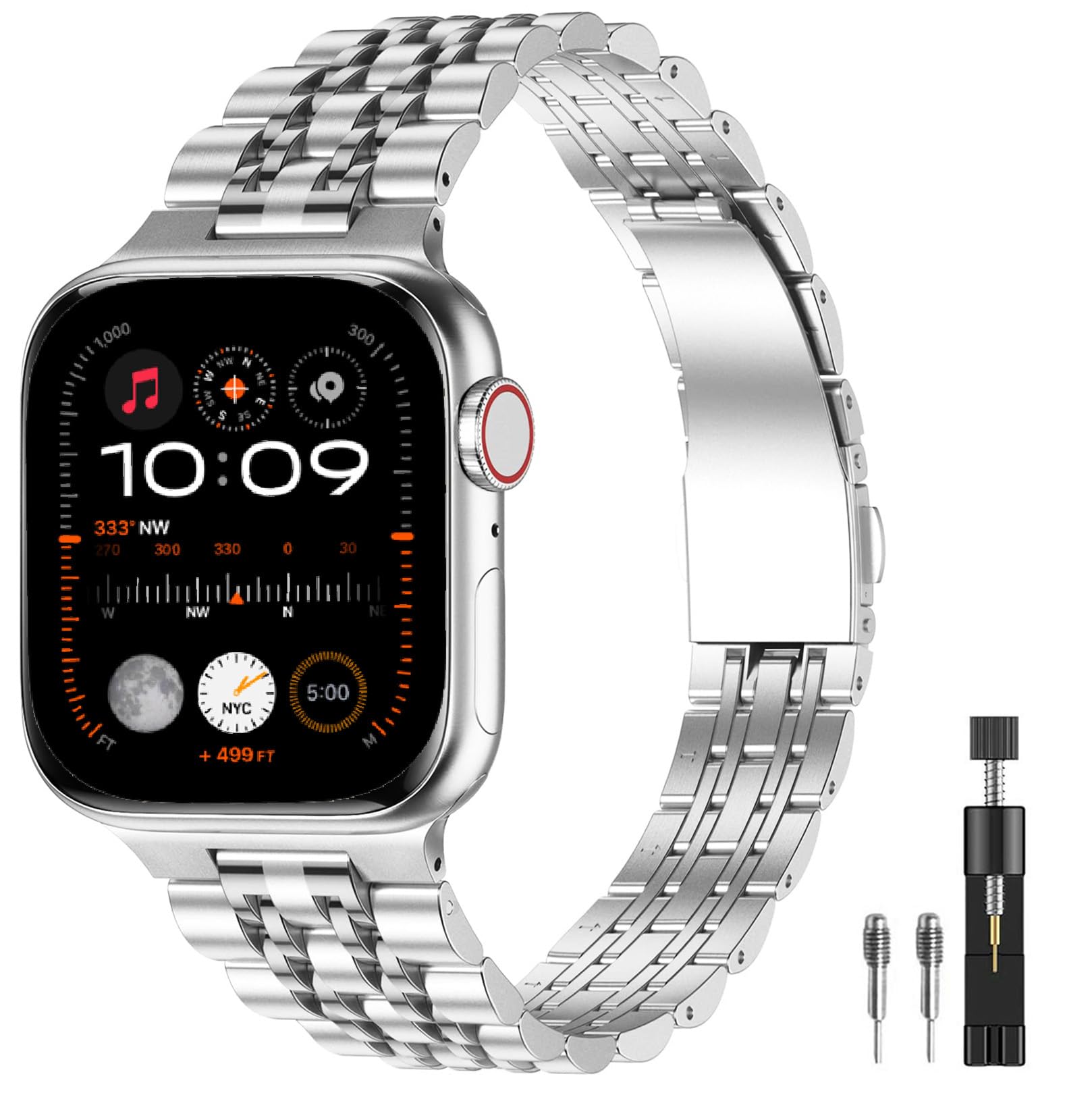 Pugo Top Replacement For Apple Watch Band, Stainless Steel Metal Iwatch Iphone Watch Folding Buckle Band For Apple Watch Series