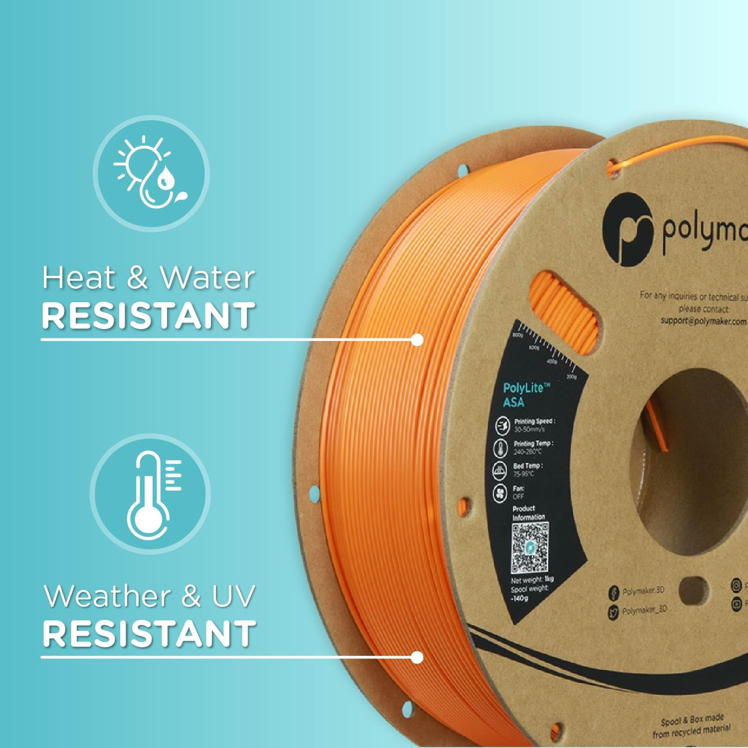 Polymaker Asa Filament 1.75Mm Orange, 1Kg Asa 3D Printer Filament, Heat & Weather Resistant   Asa 3D Filament Perfect For Printi