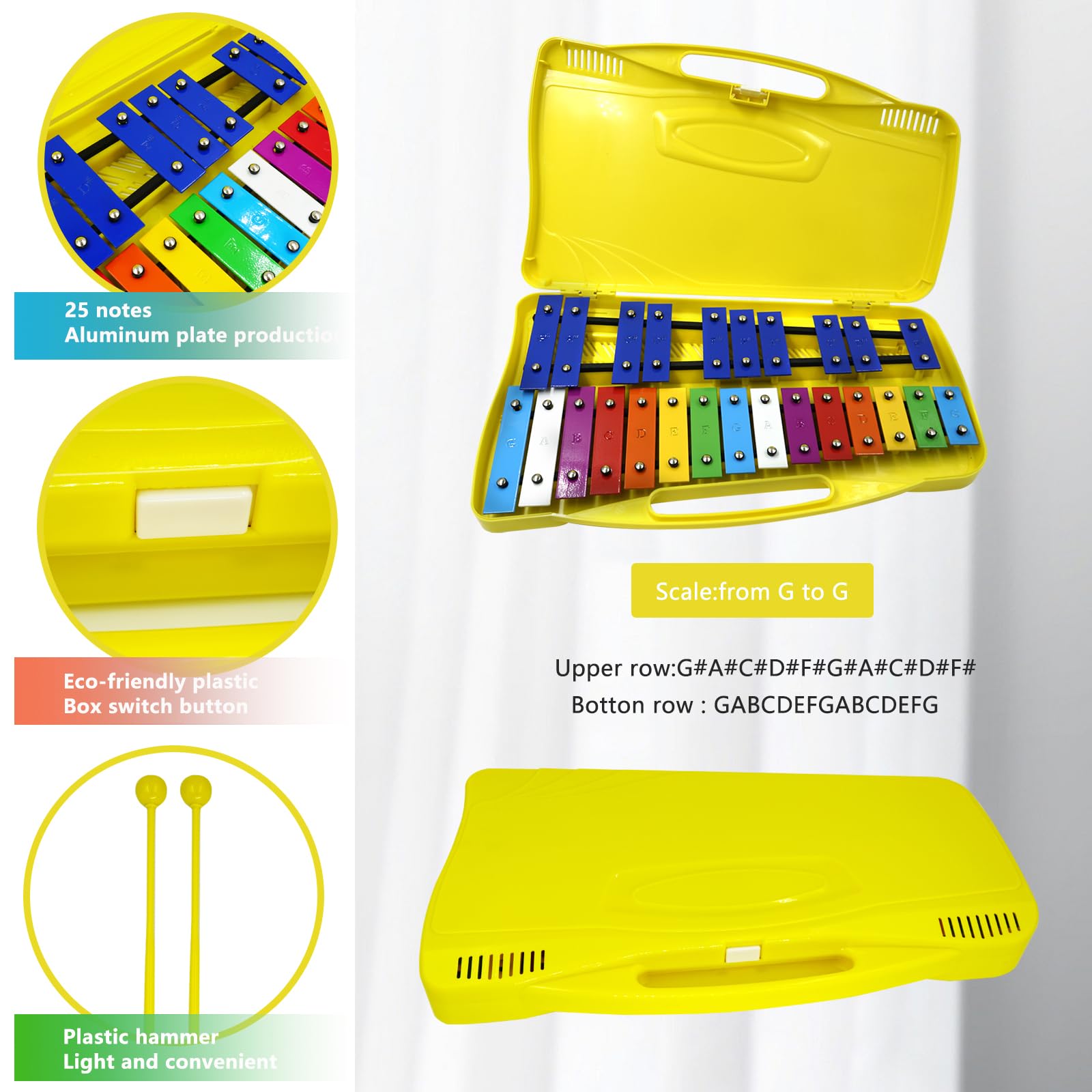 Soulmate Xylophone Glockenspiel 25 Notes Xylophone For Kids Professional Xylophone Instrument Music Teaching, Gifts (Yellow)