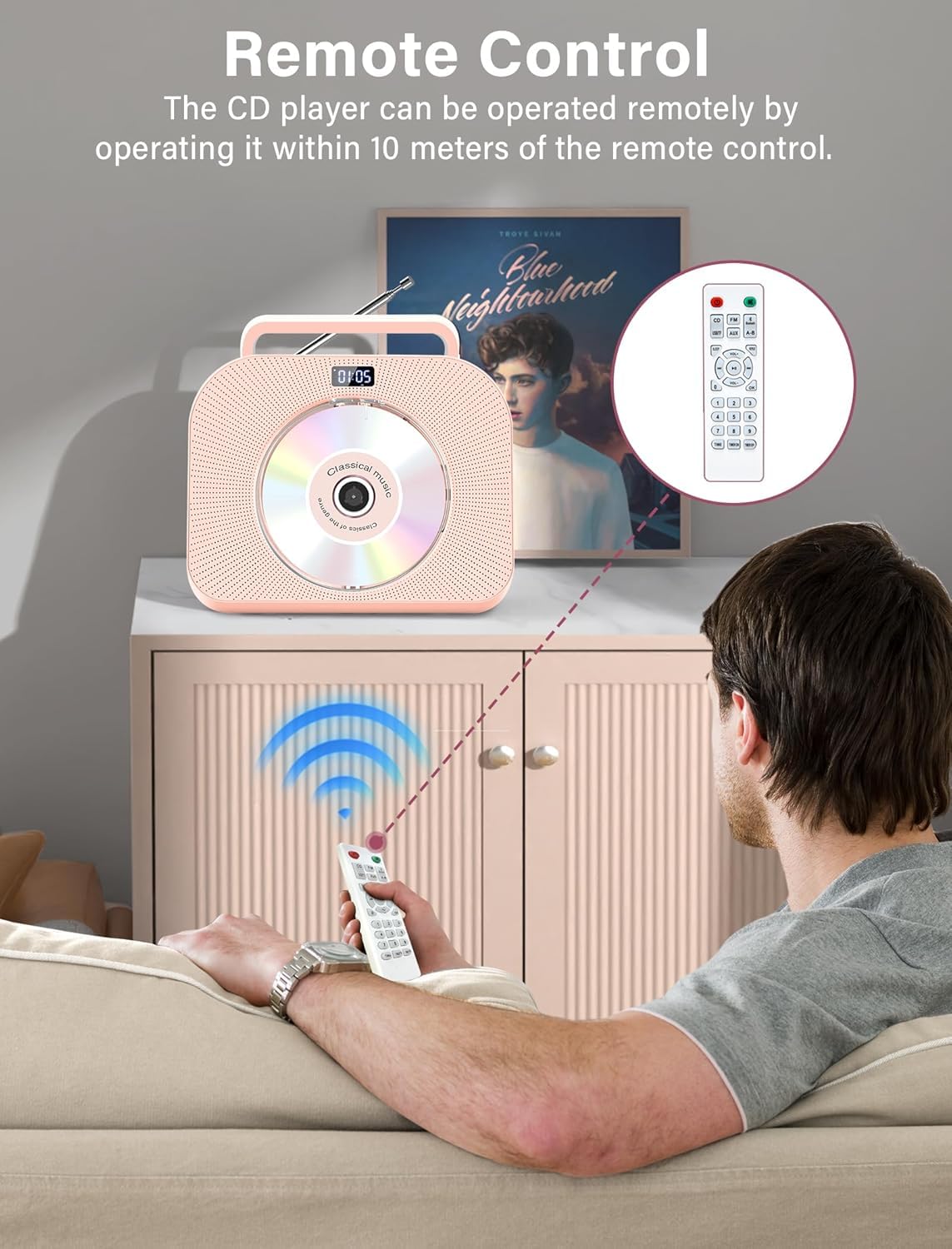 Desktop Cd Player For Home With Dual Speakers,Handle, Cd Player With Fm Radio,Portable Cd Player With Bluetooth Sleep Sound,Remo