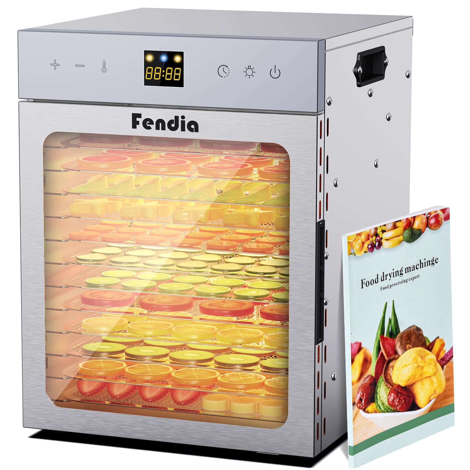Food Dehydrator for Jerky, 12 Stainless Steel Trays, 1200W Fruit Dehydrator, 24H Timer and 190F Temperature Control, Overheat Pr