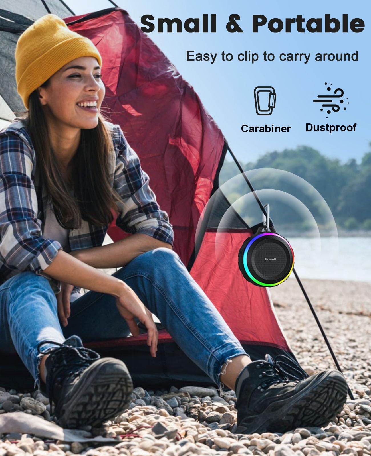 Kunodi Bluetooth Shower Speaker With Ipx7 Waterproof, Dynamic Lights, Crisp Clear Sound, True Wireless Stereo, Clip Portable For Pool Beach Boat Kayak Float Golf Gift