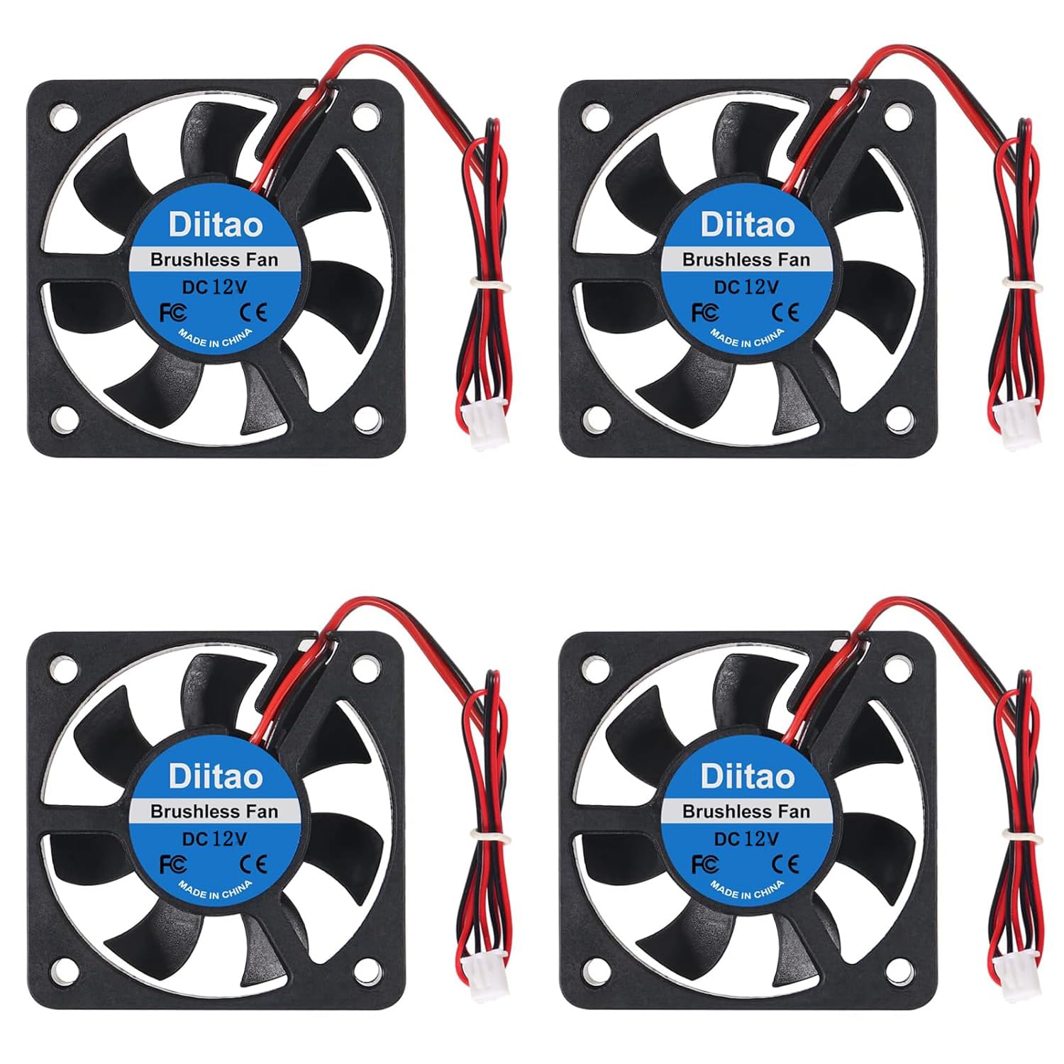 Diitao 4Pcs 12V 5010 Brushless Dc Cooling Fan 50 X 50 X 10Mm Big Airflow Fan Silent Brushless Long Life Computer Fan (50 X 50 X