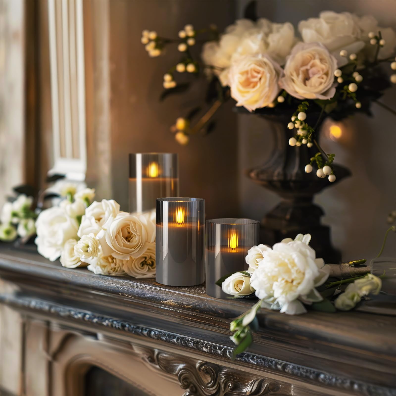 Amagic Glass Flameless Candles With Remote, Battery Operated Candles With Timer, Real Wax Led Pillar Candles With Flickering Fla