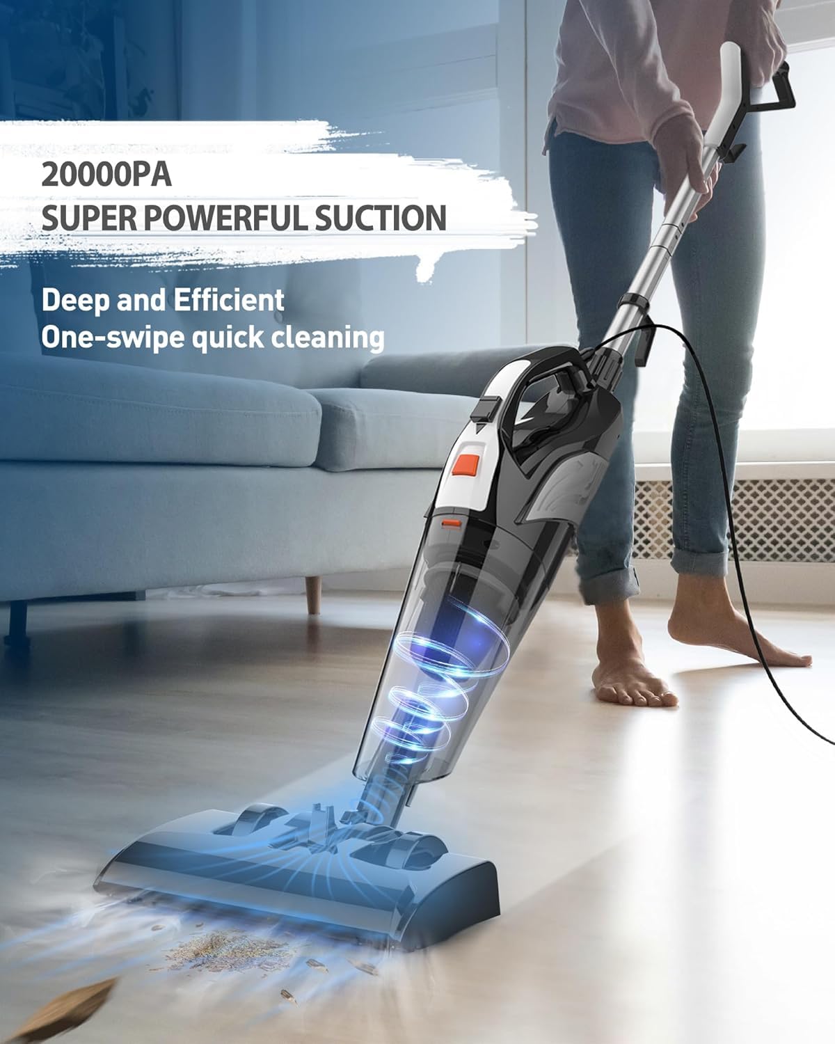Hihhy Vacuum Cleaner, Stick Vacuum Corded, 4 In 1 Handheld Small Vacuum Cleaners For Home, Mini Vacuum Lightweight 20Kpa 600W Po