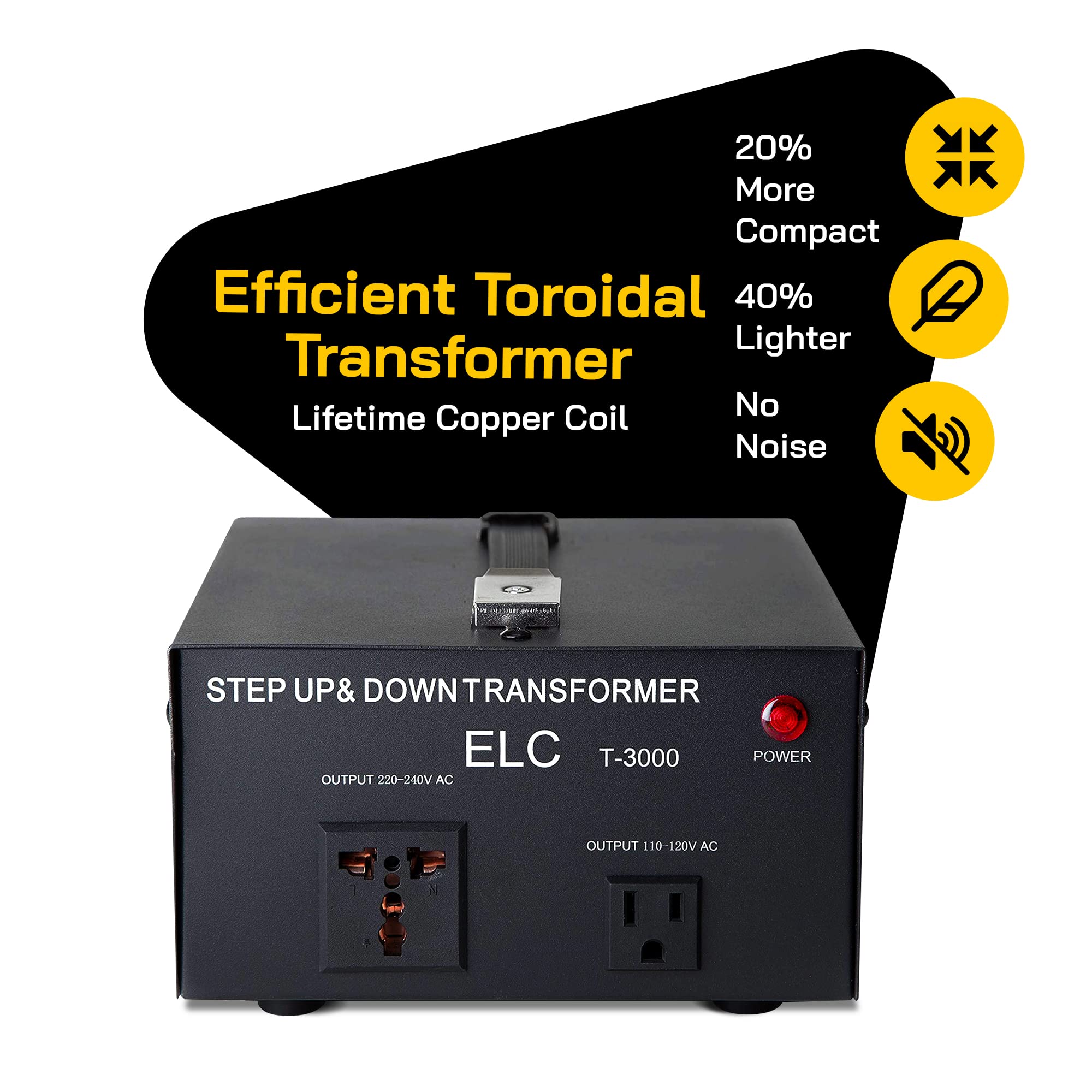 Elc T Series 3000+ Watt Voltage Converter Transformer   Step Up/Down   110V To 220V / 220V To 110V Power Converter   Circuit Bre
