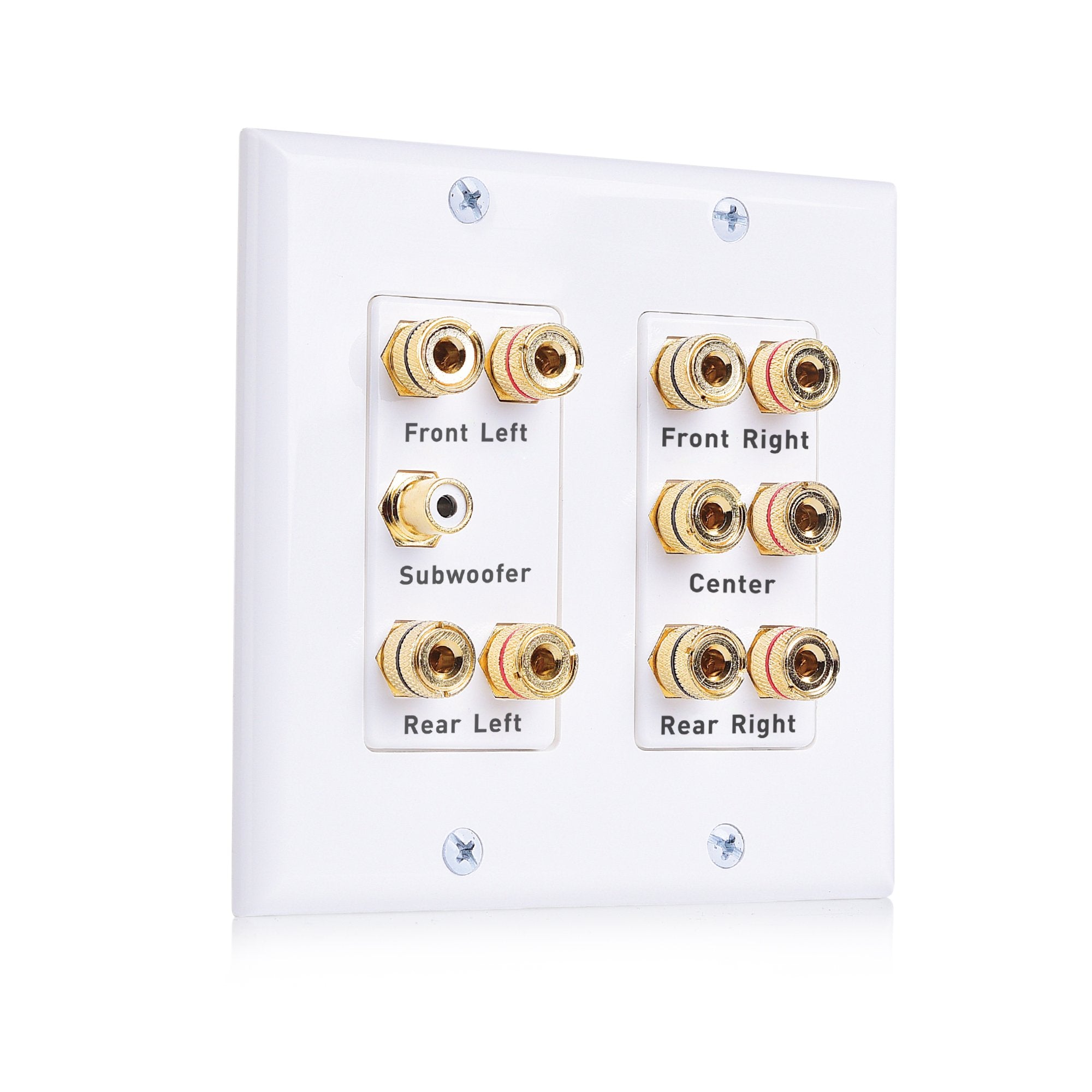 Cable Matters Double Gang 5.1 Speaker Wall Plate (Home Theater Wall Plate, Banana Plug Wall Plate) in White