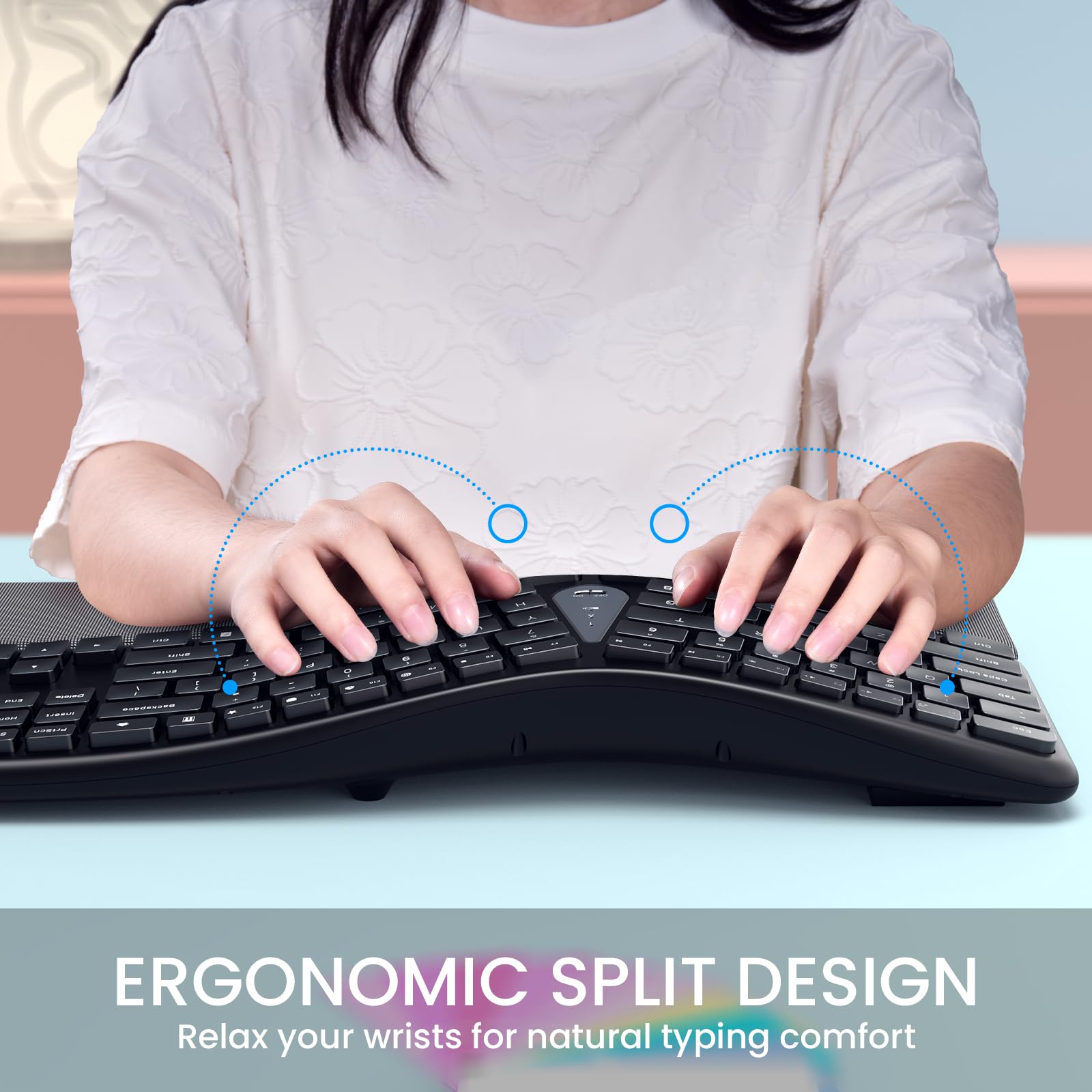 LIZRROT Wireless Ergonomic Split Keyboard with Wrist Rest, 2.4G, Black, Comfortable for Windows PC and Laptops