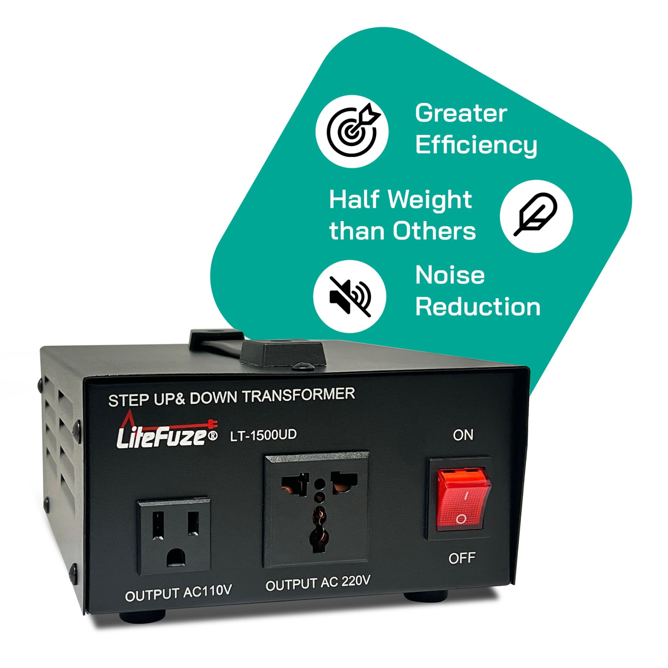 Litefuze 1500 Watt Voltage Converter Transformer Step Up/Down   110V To 220V / 220V To 110V Power Converter   Fully Usa Grounded