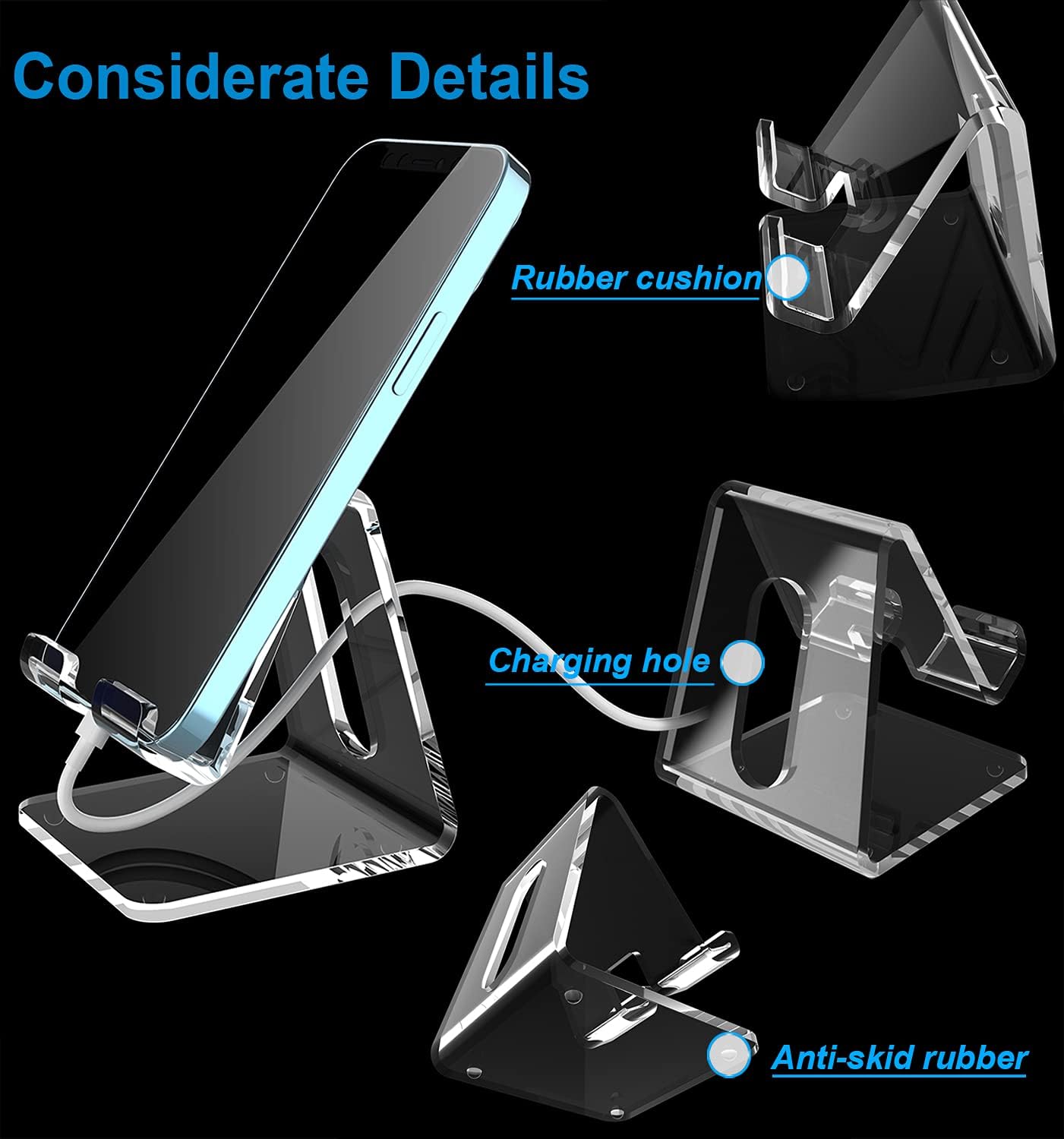 Crpich Acrylic Cell Phone Stand, Portable Phone Holder, Clear Phone Stand For Desk, Compatible With Phone15 14 13 12 Pro Max 11