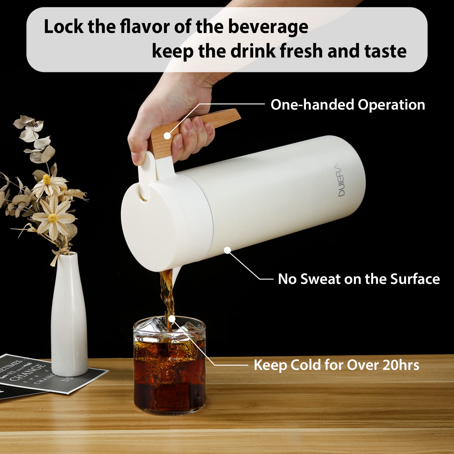 Duiera 51 Oz Coffee Carafe Double Walled Thermal Carafe Stainless Steel Thermos Pot, 1.5 L Beverage Dispenser Keeping Hot/Cold