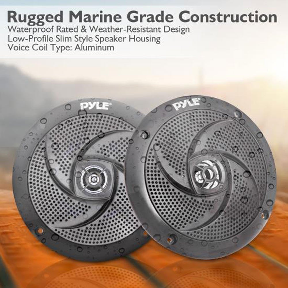 Pyle Low-Profile Waterproof Marine Speakers - 240W 6.5 Inch 2 Way 1 Pair Slim Style Waterproof And Weather Resistant Outdoor Aud