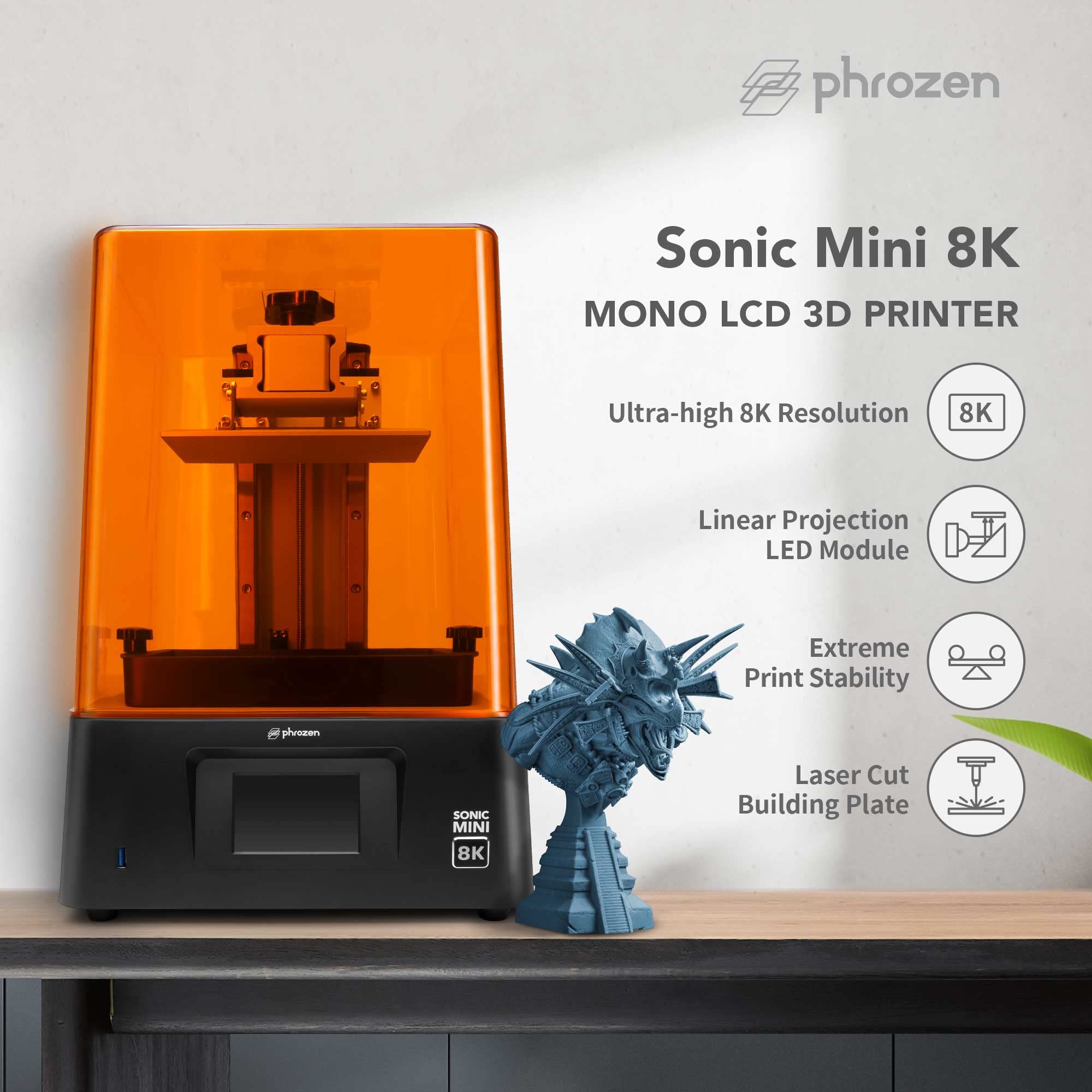 Phrozen Sonic Mini 8K Lcd Resin 3D Printer, Highest Resolution Of 22 Micrometer, 7.1 Inch Mono Lcd Screen,L16.5 X W7.2 X H18 Cm