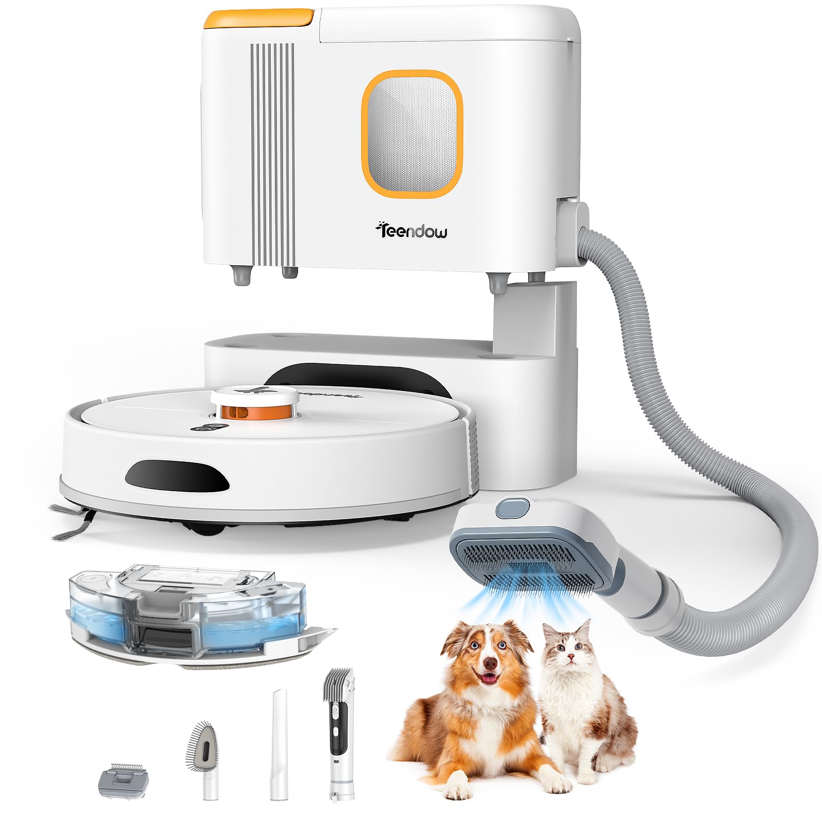 Teendow D20S Max+ Robot Vacuum And Mop, 6000Pa Suction For Pet Hair, With Self-Emptying Dock And Pet Grooming Parts, 10 Weeks Ha