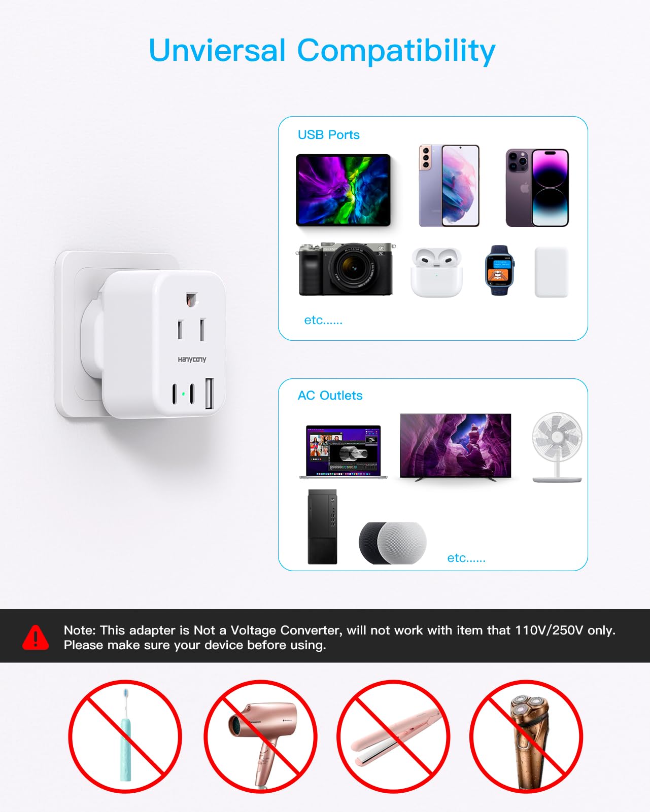 Us To Uk Ireland Travel Plug Adapter, Type G Travel Adapter With 2 Outlets 3 Usb Ports(2Usb C), Uk Power Adapter Converter For U