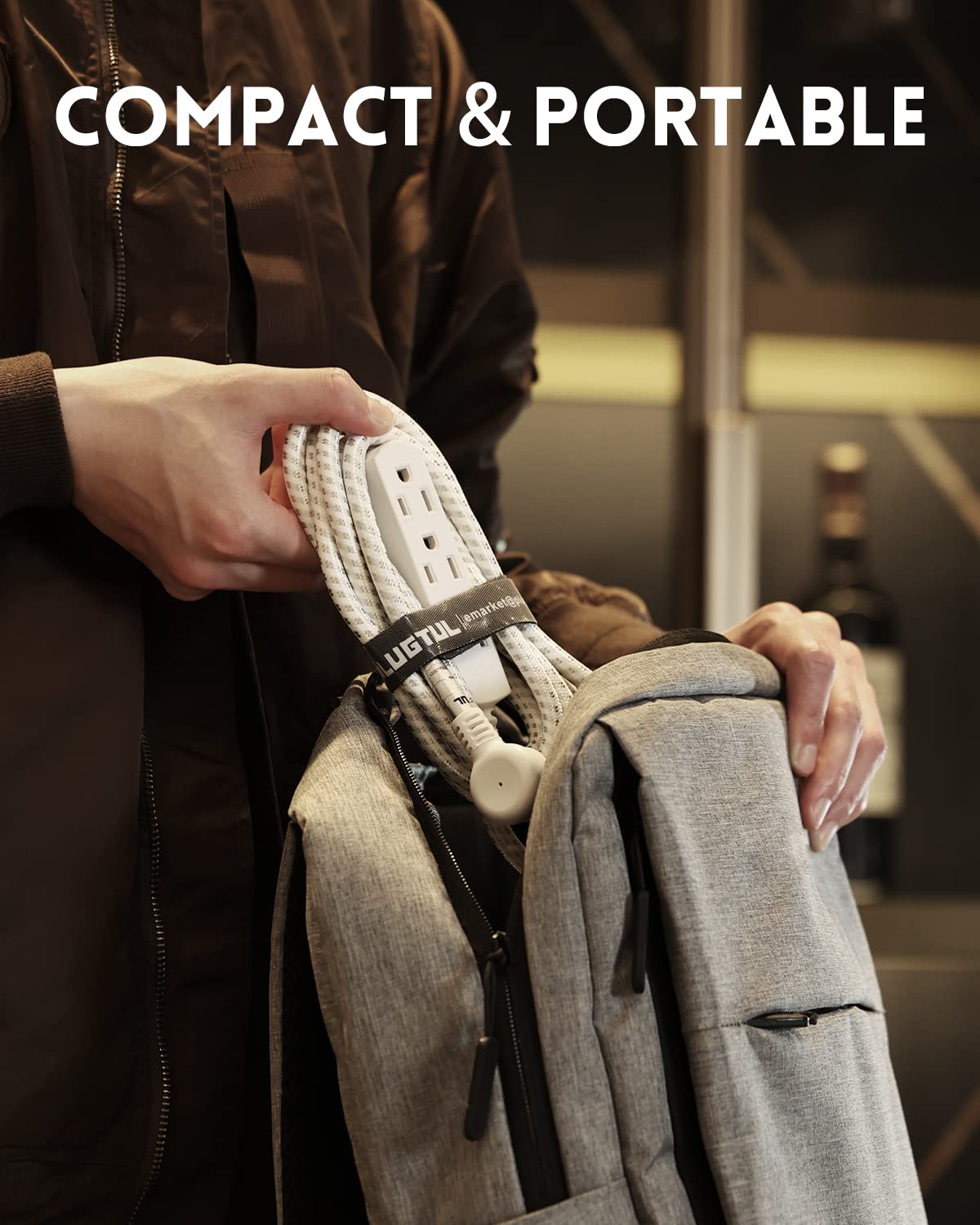 Plugtul Flat Plug Extension Cord 1.5 Ft, 3 Outlet Braided White Extension Cord, 16 Gauge 3 Prong Grounded Wire, Home And Office,