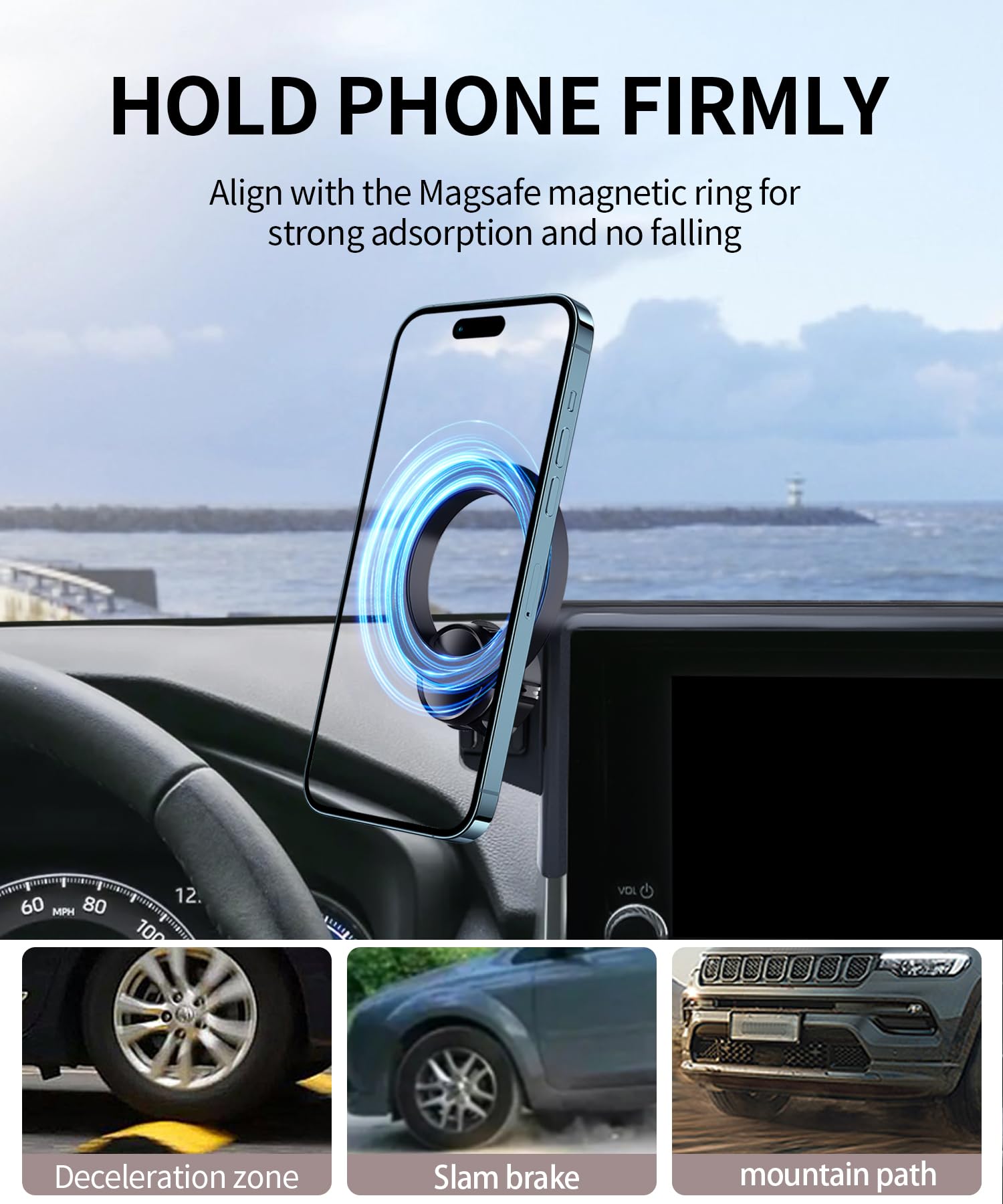 Maserweller Car Phone Holder For Toyota Rav4 2019-2025 Accessories 7/8-Inch Screen Fixed Clip, 360 Rotation Smart Phone Mount Co