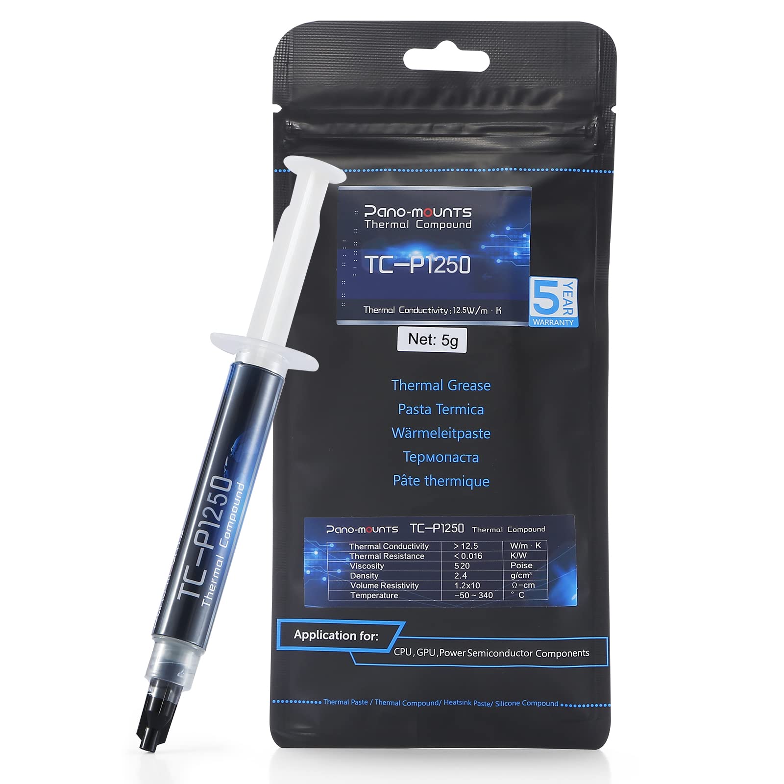 PANO-MOUNTS 12.5W/mK 5g Thermal Paste, High Performance Thermal heatsink Compound CPU, for Cooling PC GPU, PS5, Laptops Graphics