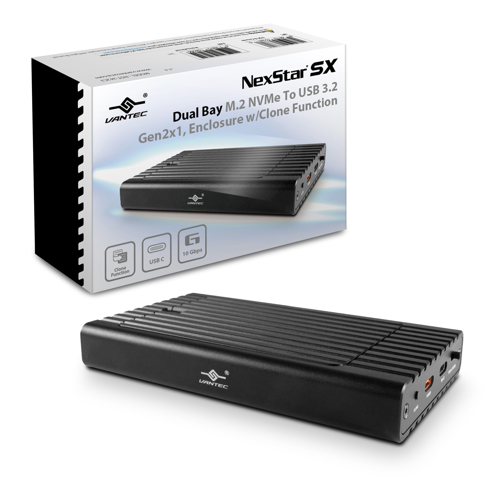 Vantec NST242C3 NexStar SX DualBay M.2 NVMe To USB 3.2 W Clone Enclosure