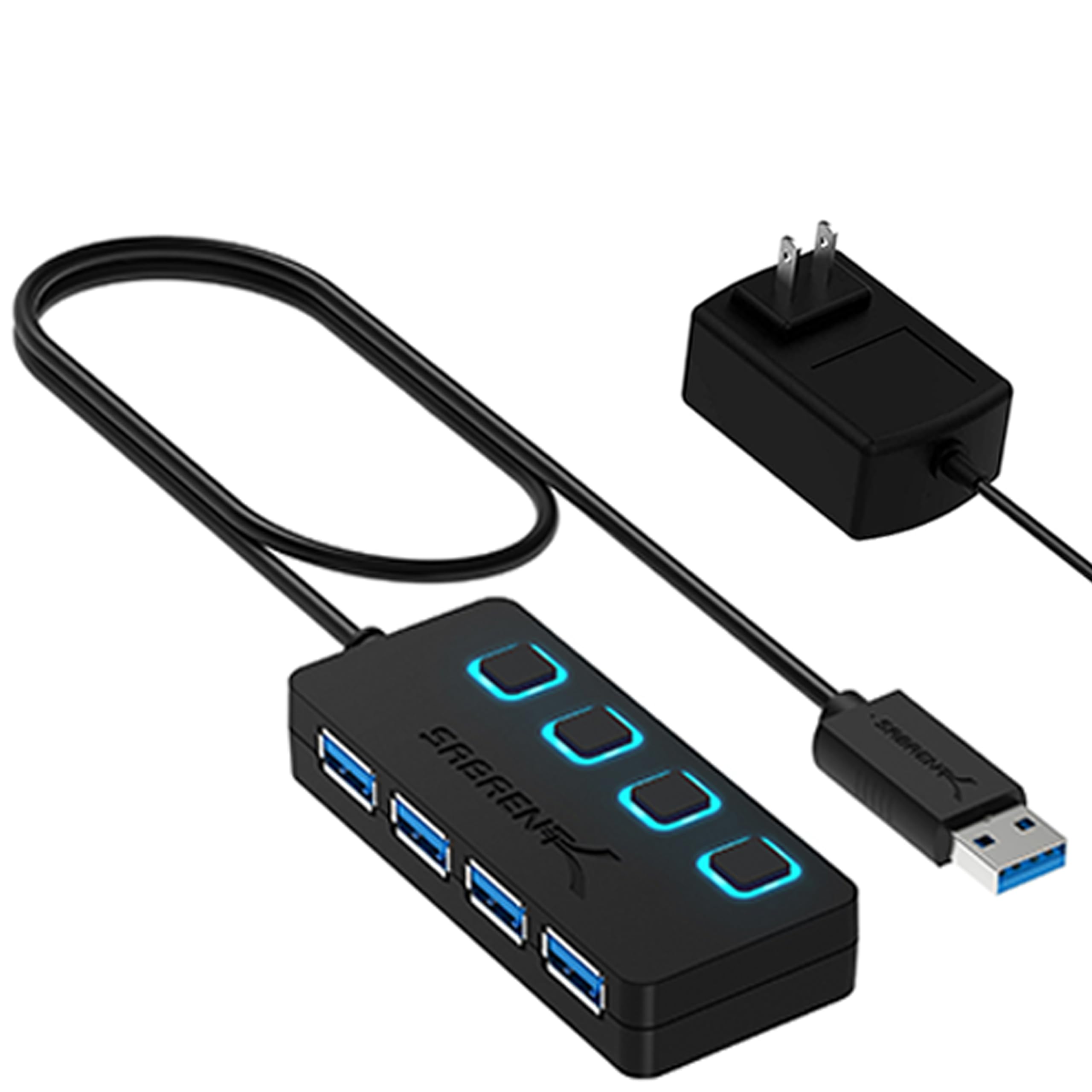 Sabrent 4 Port Usb 3.0 Hub With Individual Led Lit Power Switches, Includes 5V/2.5A Power Adapter (Hb Ump3)