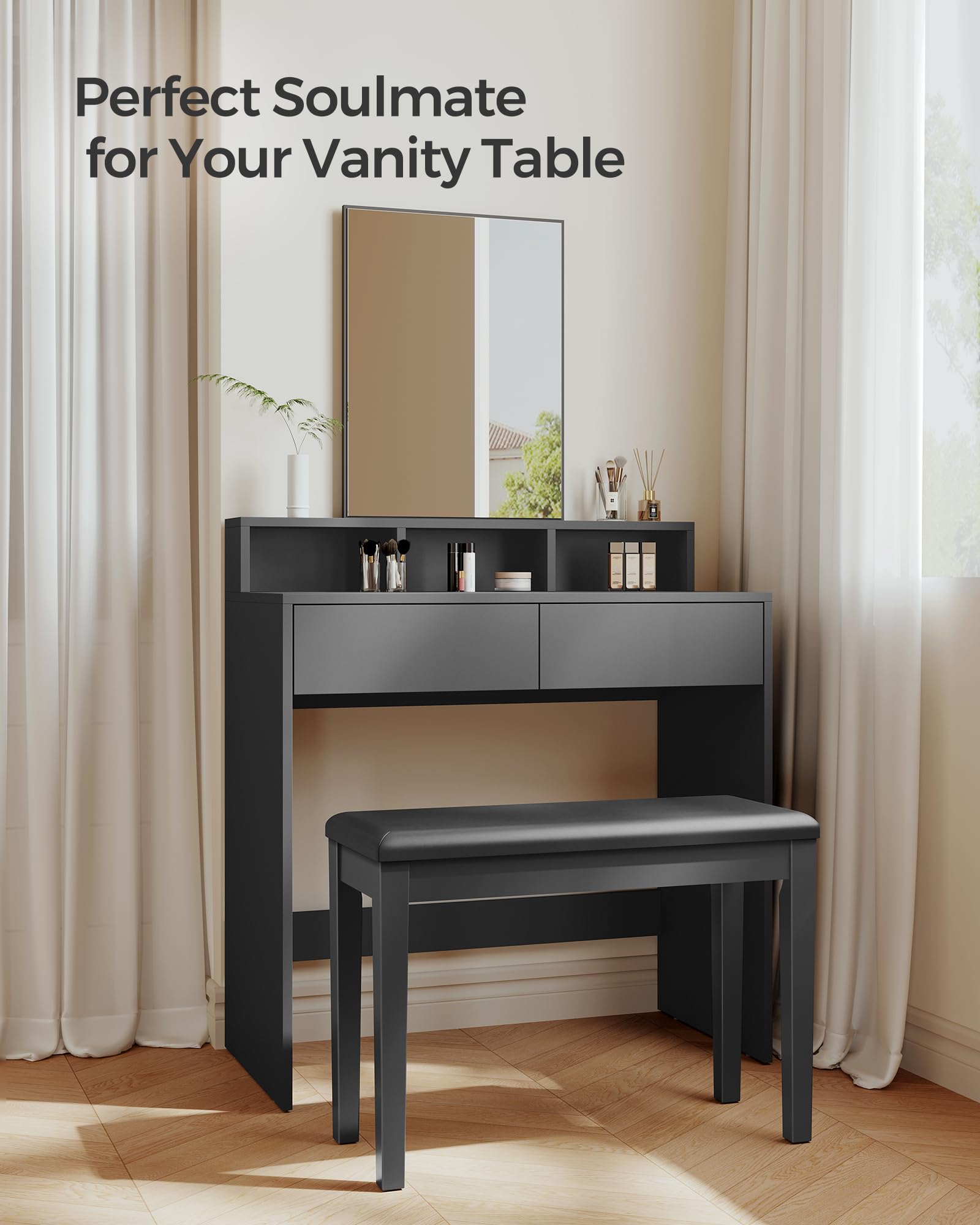 Songmics Duet Piano Bench With Padded Cushion And Storage Compartment, Piano Chair Seat, 13.4 X 29.1 X 19.7 Inches, Ink Black Ul