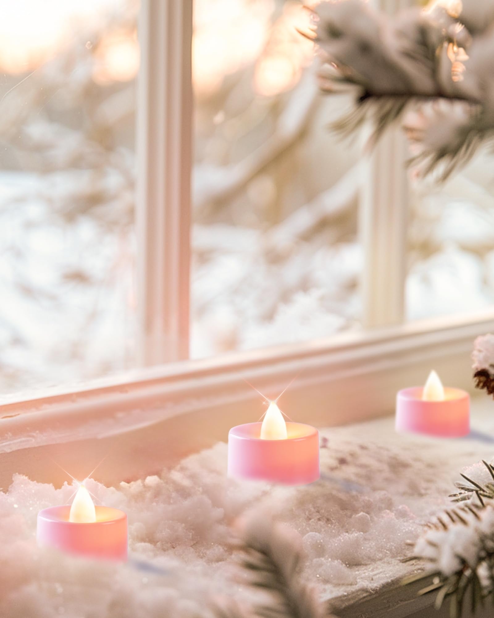 Amagic Pink Led Tea Lights Candles, 24 Pack Battery Operated Flameless Tea Lights, Long Lasting Colored Tealights Candles For Th