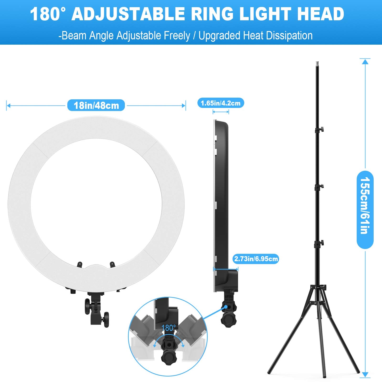 Ring Light With Stand And Phone Holder, Ivisii 18 Inch Ring Light,55W 5500K Led Ring Light For Live Stream/Makeup/Youtube Video, Dimmable Led Beauty Selfie Ring Light For Tiktok Photography