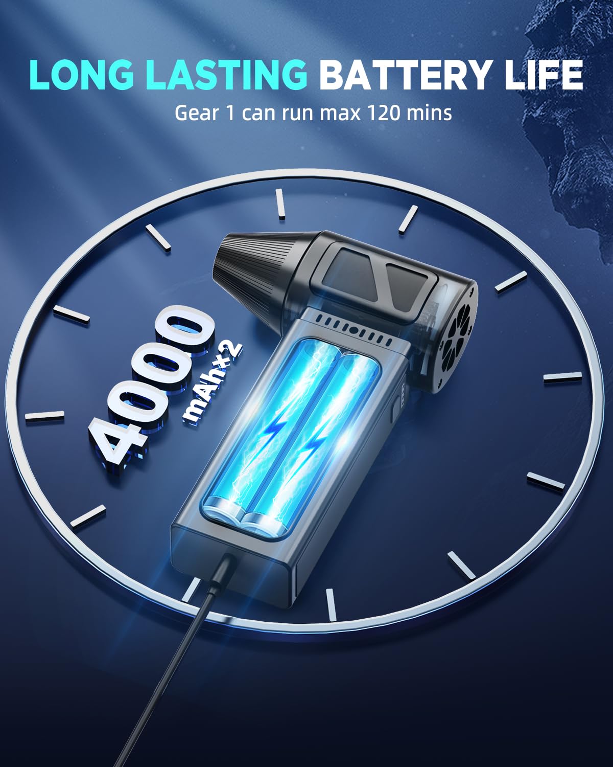 Hingso Compressed Air Duster, 360000Rpm Powerful Electric Air Duster With Brushless Motor, 5 Gear Rechargeable Cordless Air Blow